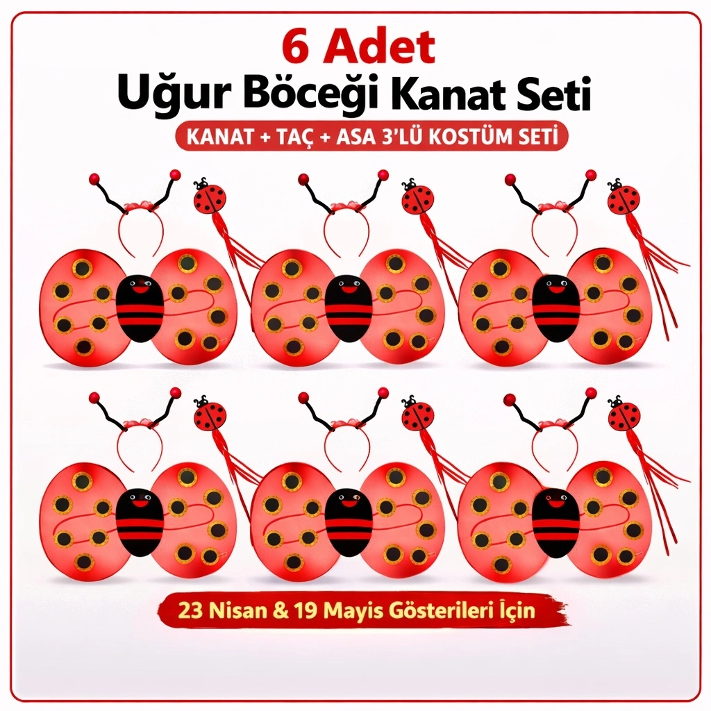 639lı Uğur Böceği Kostüm Seti – Kanat Taç Asa