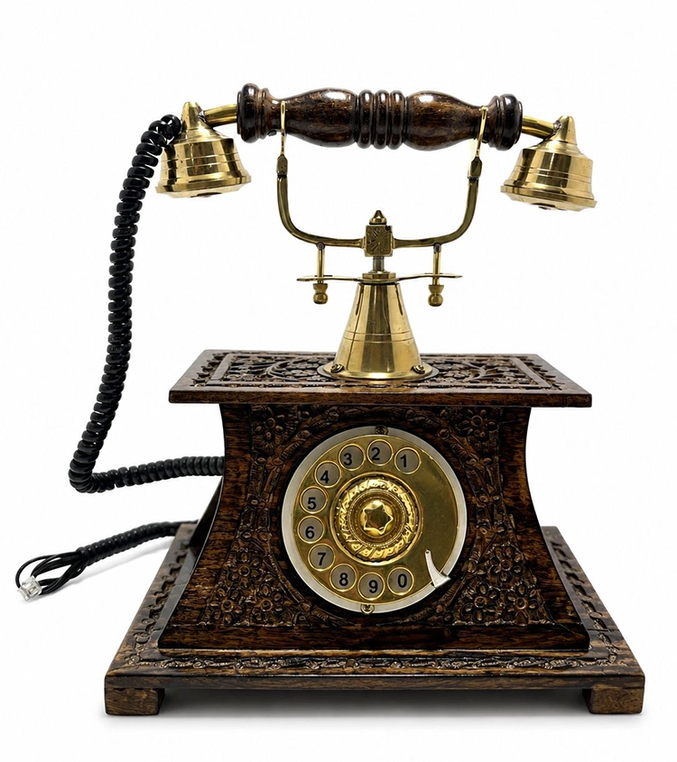 Ahşap Ve Pirinç Nostaljik Masa Telefonu