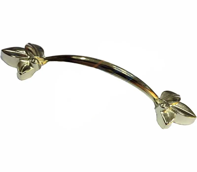Dekoratif Zamak Yaprak Kulp - 96mm, Sarı, 1 Adet