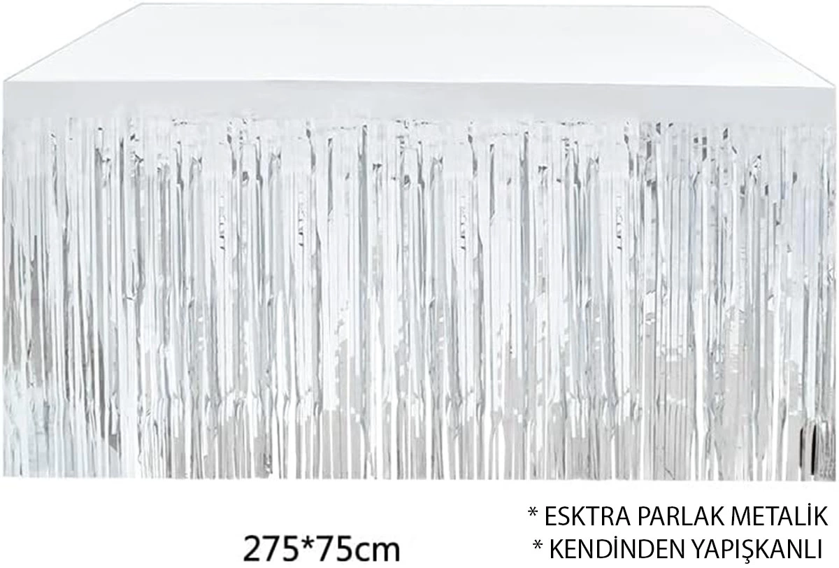 Gümüş Metalize Masa Eteği 275x75 Cm – Kendinden Yapışkanlı