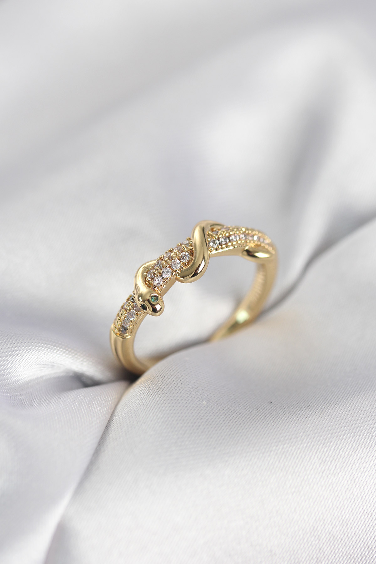Gold Renk Zirkon Taşlı Sarmal Yılan Model Kadın Yüzük 5886