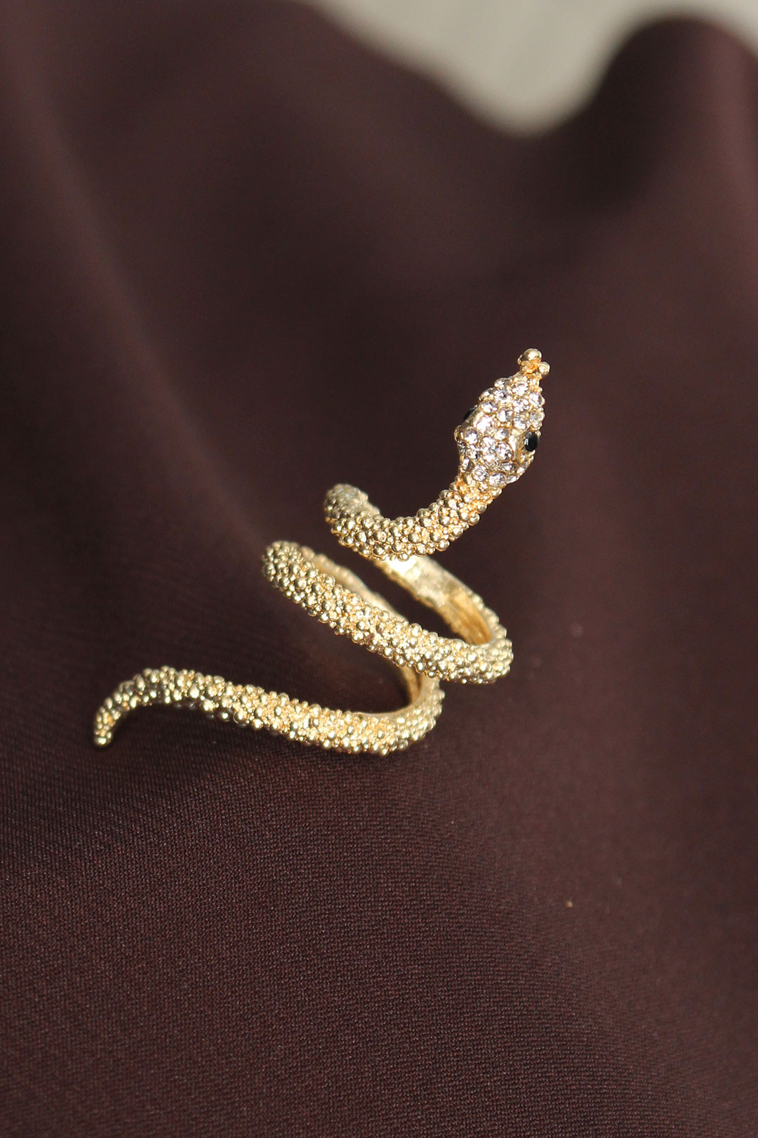 Ayarlanabilir Gold Renk Zirkon Taşlı Yılan Yüzük 5886
