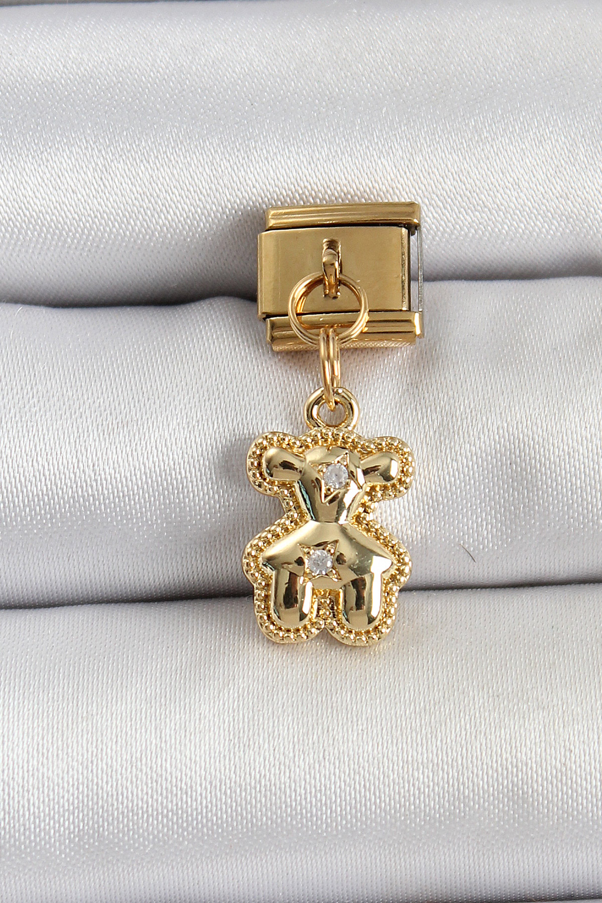 316L Çelik Sallantılı Zirkon Taşlı Ayıcık Model Gold Renk Nomination Charm 5886