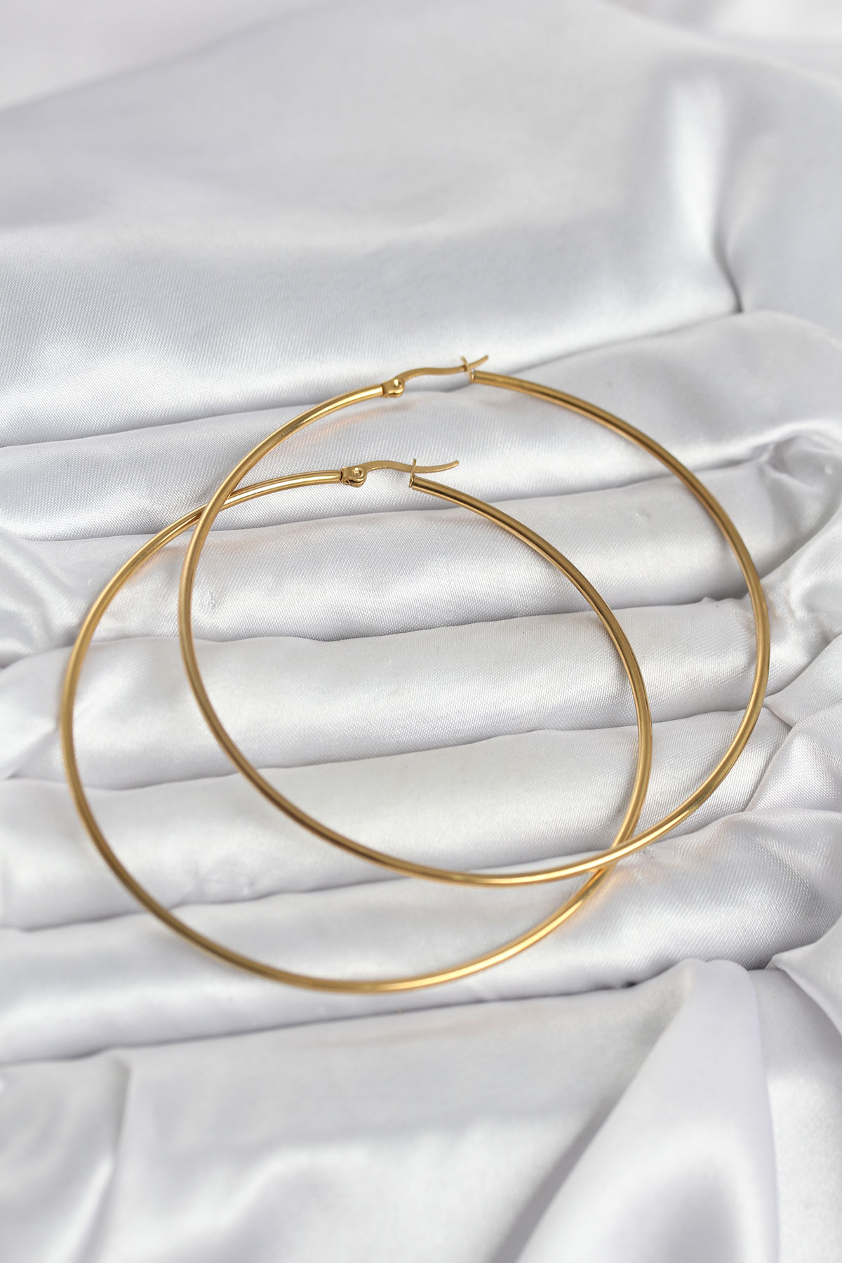 316L Çelik Gold Renk 80 mm Kadın Halka Küpe 5886