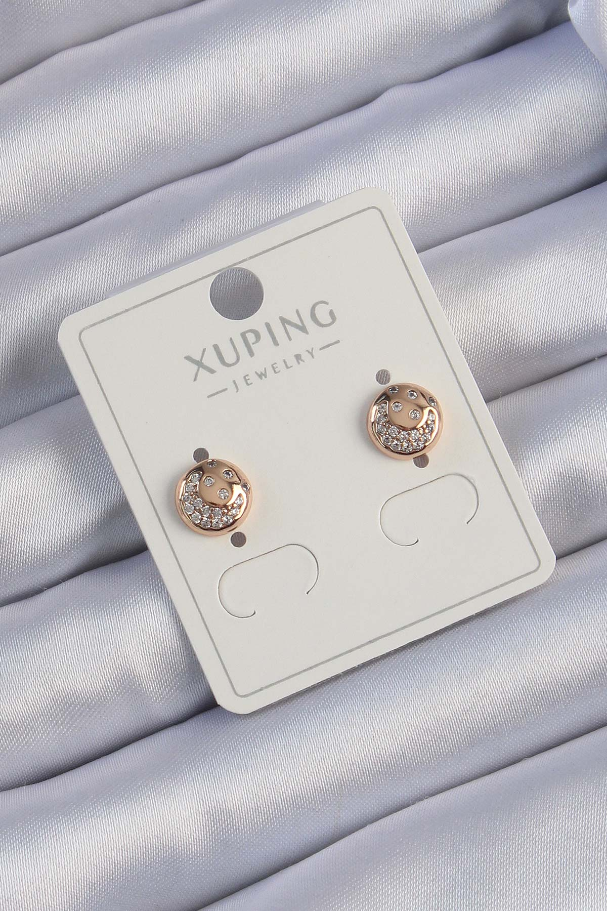 Xuping Rose Renk Zirkon Taşlı Yansımalı Oval Küpe 5886