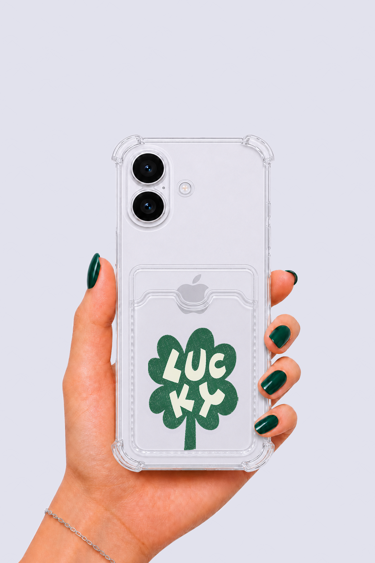 iPhone 17 Kartlıklı Lucky Yonca Desenli Kılıf