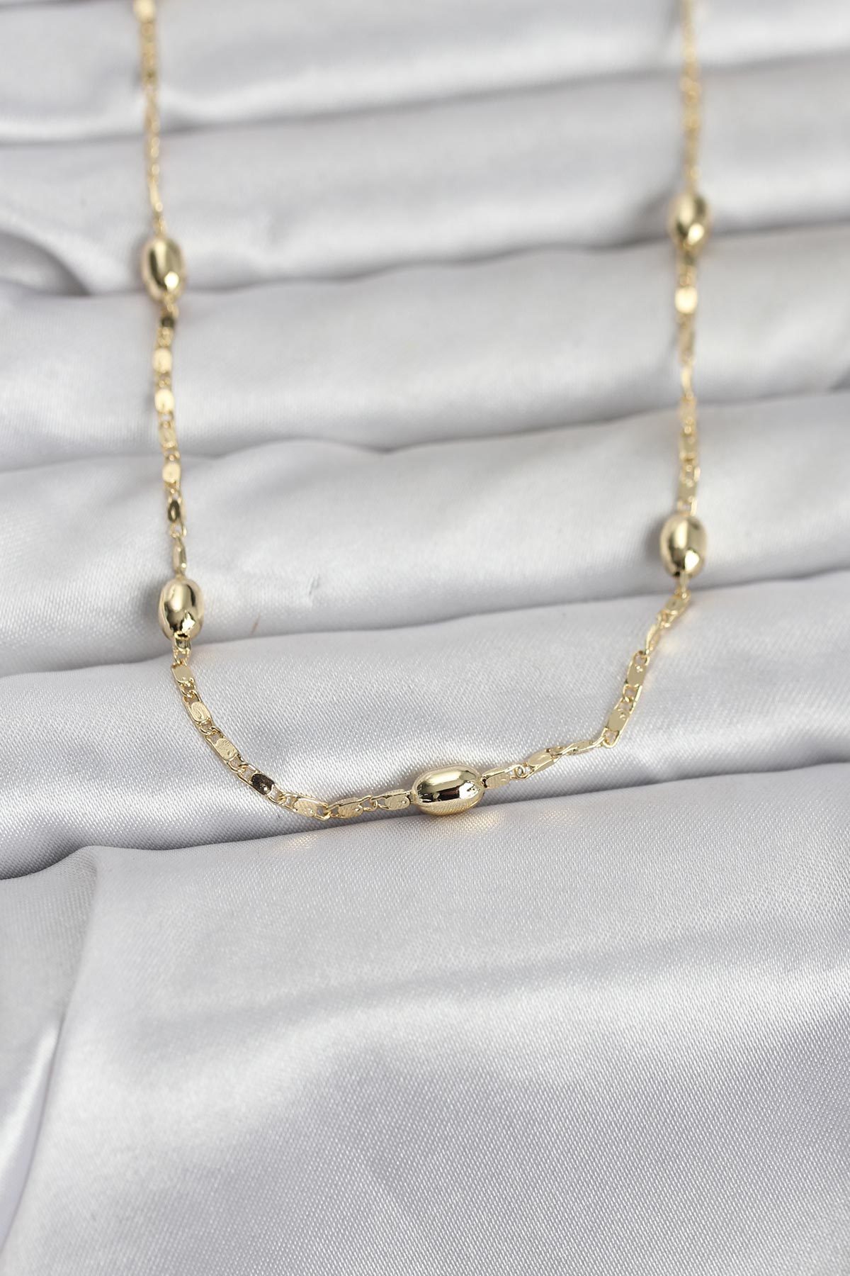 CM 14K Gold Renk Damla Topçuklu Zincir Model 60 cm Kadın Kolye 5886