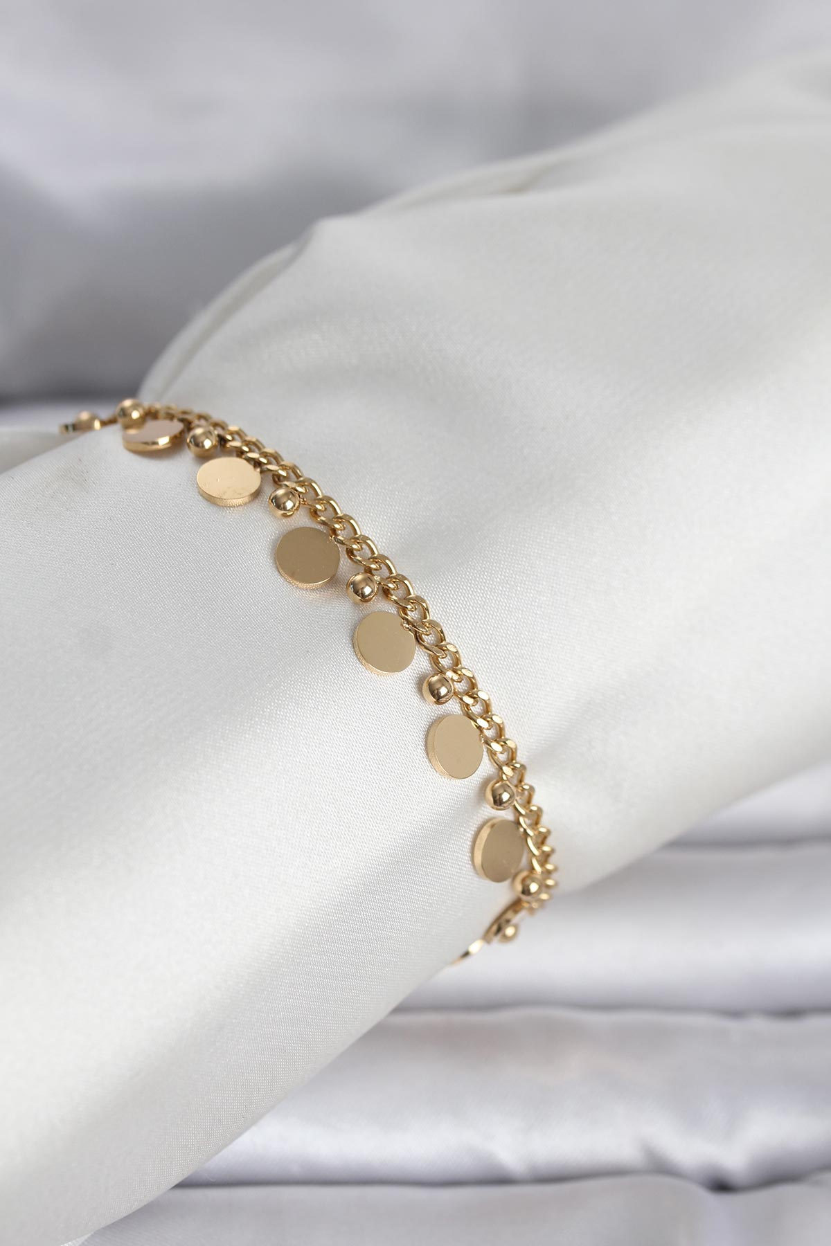 316L Çelik Gold Renk Pullu Model Kadın Bileklik 5886