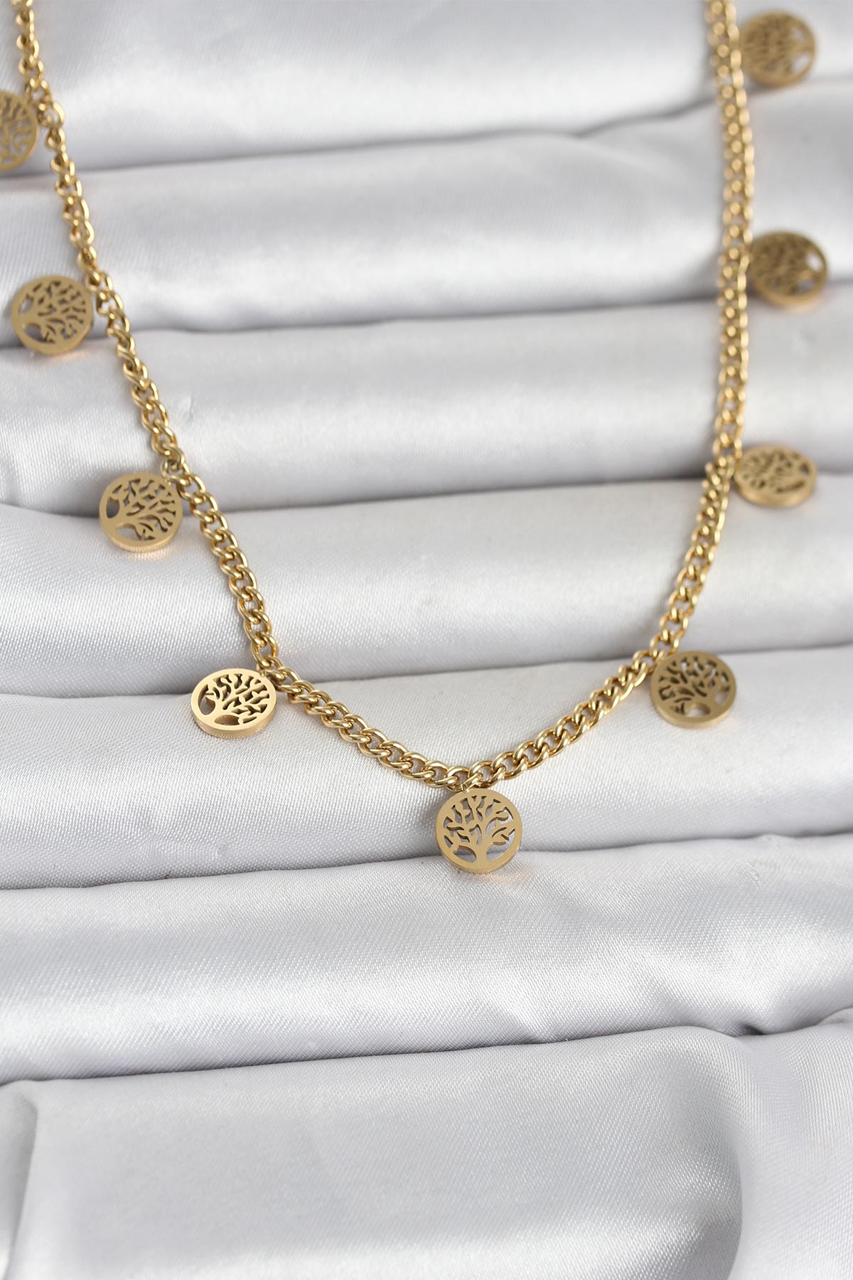 316L Çelik Gold Renk Yaşam Ağacı Model Kadın Kolye 5886