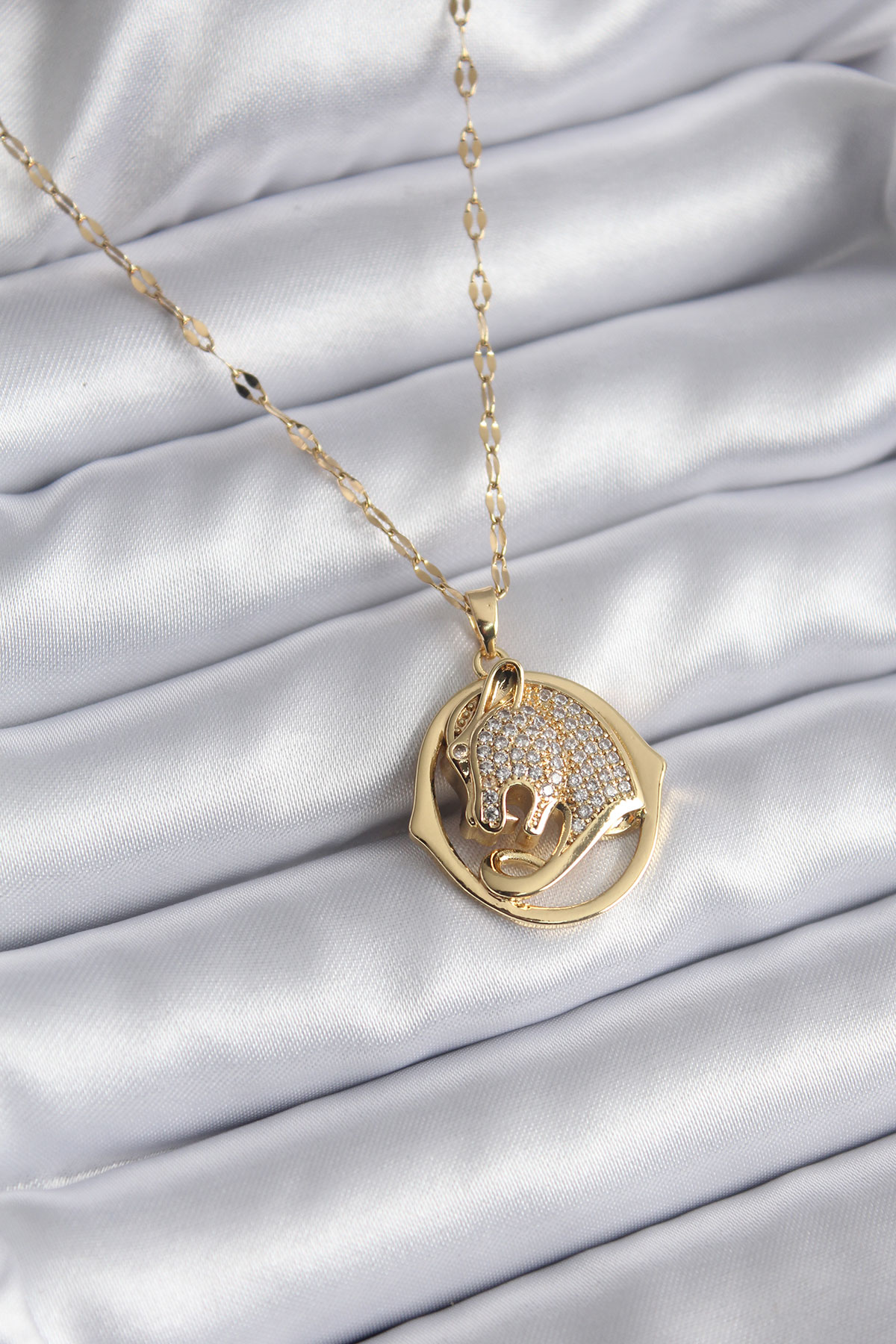316L Çelik Gold Renk Zirkon Taşlı Jaguar Model Kadın Kolye 5886