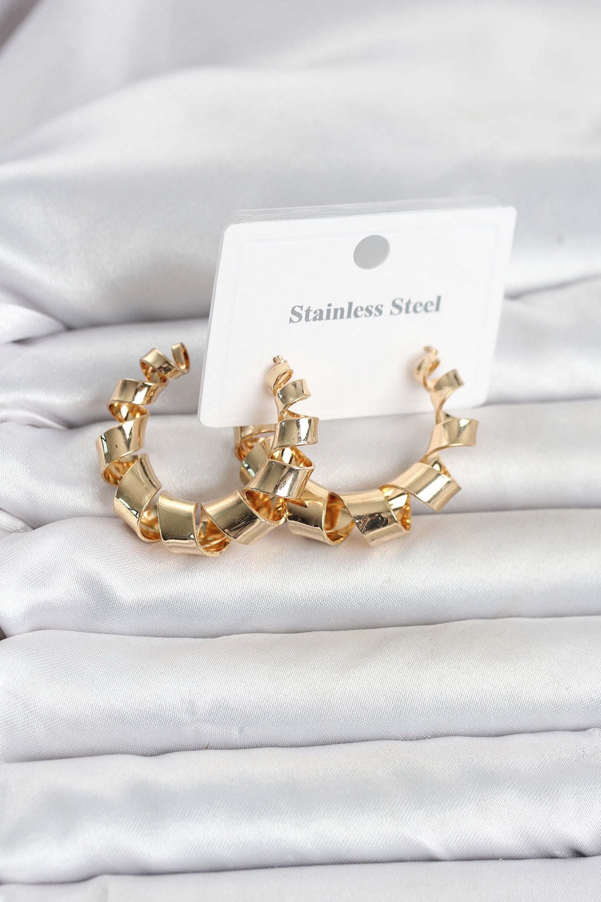 316L Çelik Gold Renk Spiral Halka Kadın Küpe 5886