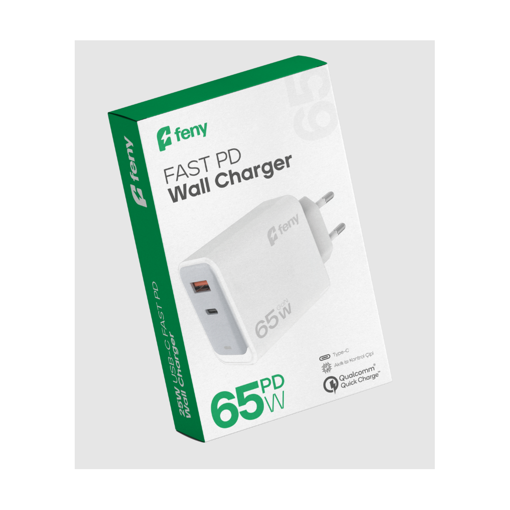 FENY FN-C65 65W USB+Type-C Akıllı Isı Kontrol Chip Qualcomm Quick Charge 3.0 ŞARJ Adaptörü(1923)