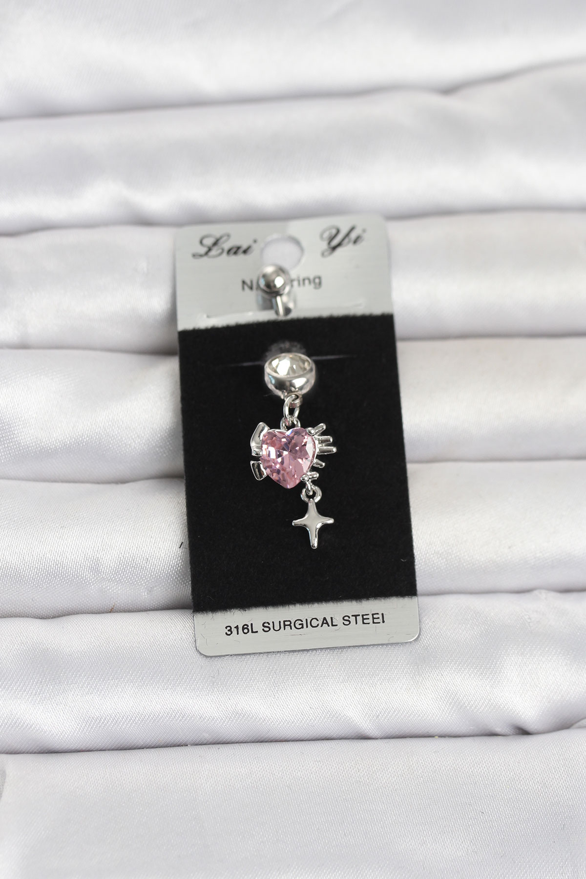 316L Cerrahi Çelik Pembe Zirkon Taşlı Model Göbek Piercing 5886