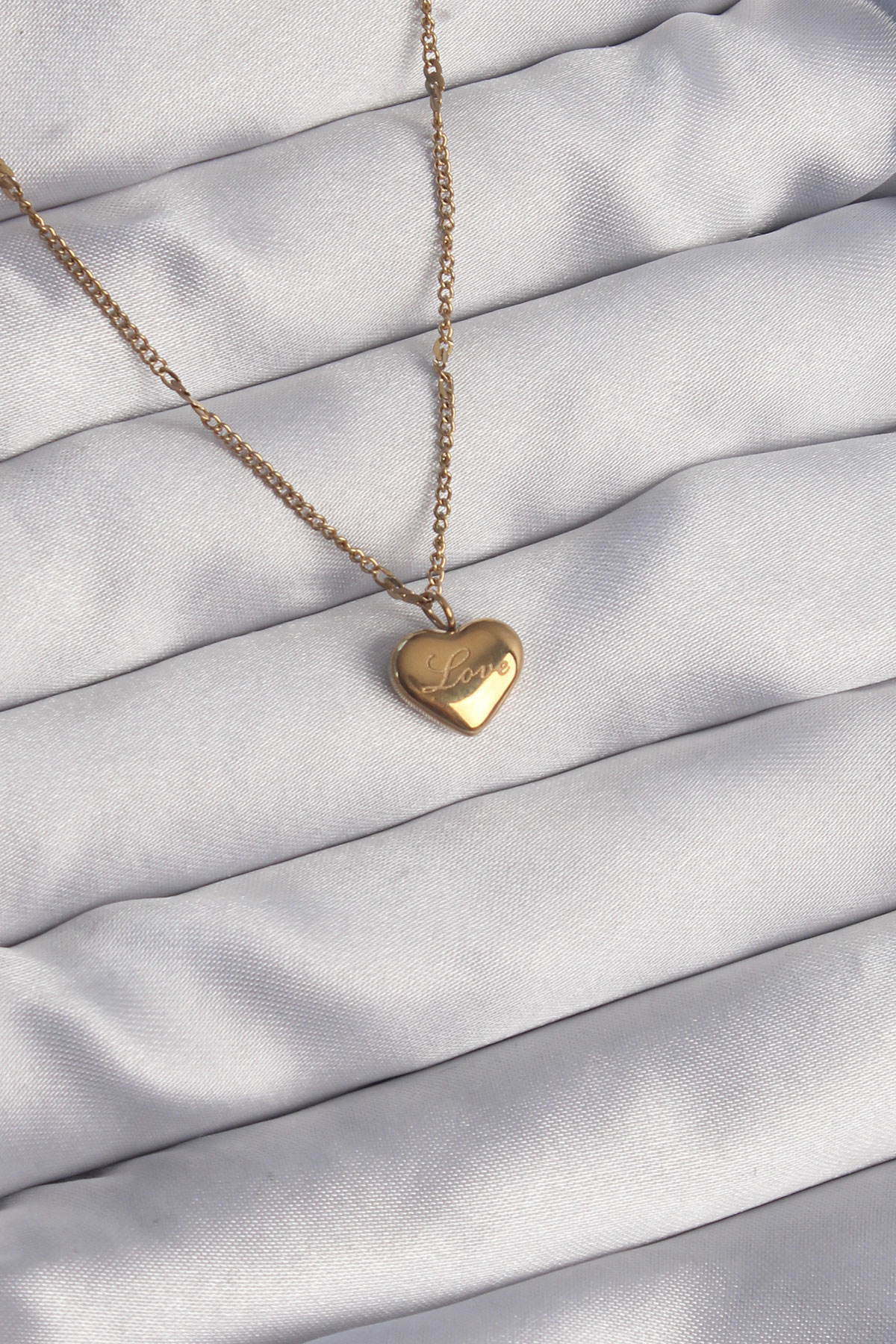 316L Çelik Gold Renk Kalp Model Love Kolye 5886
