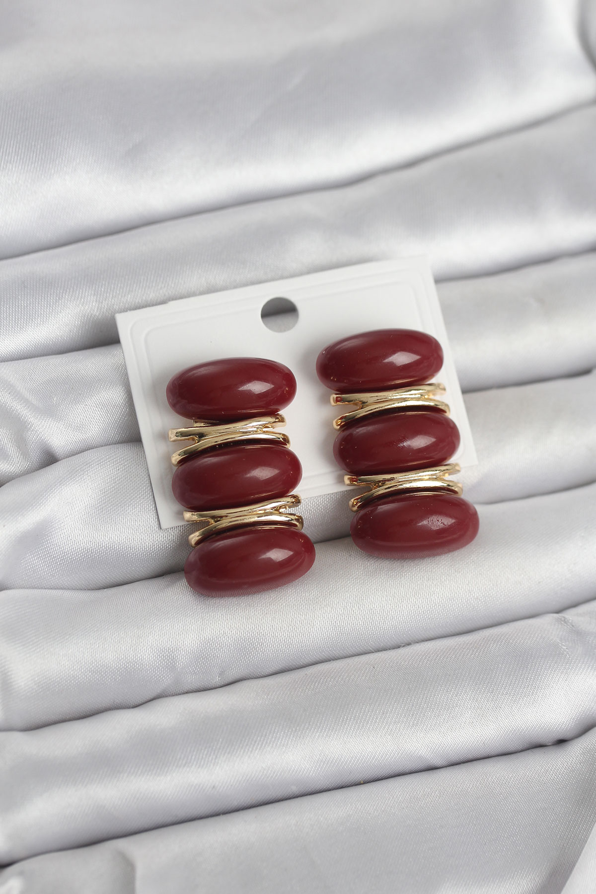 Bordo Vintage Model Gold Renk Kadın Küpe 5886