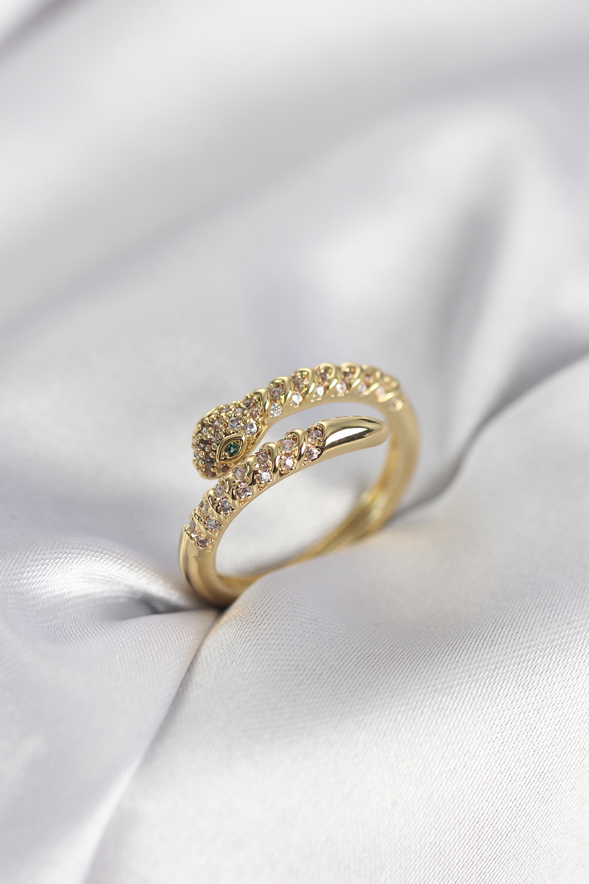 Yılan Model Gold Renk Zirkon Taşlı Kadın Yüzük 5886
