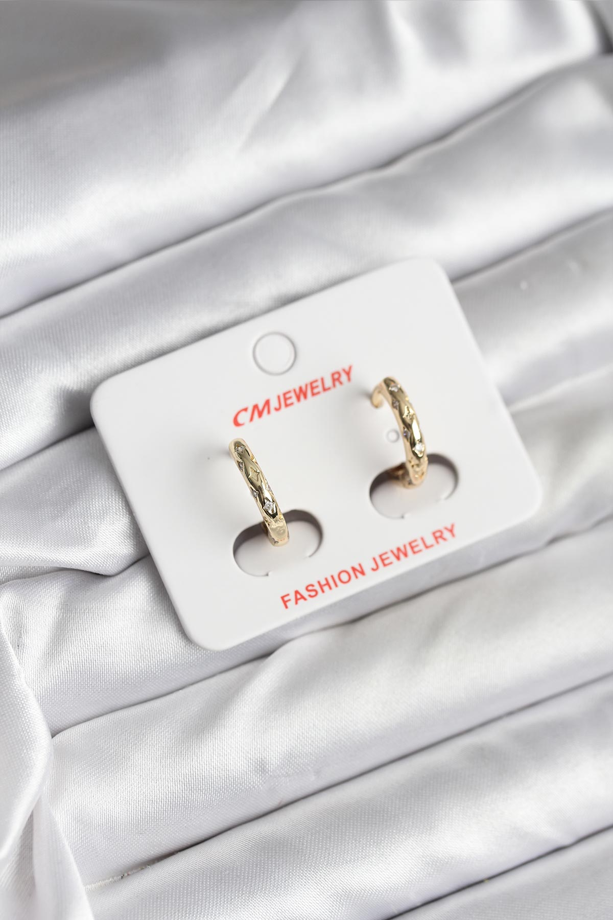 14K Gold Renk Kaplama Zirkon Taşlı Halka Model CM Kadın Küpe 5886