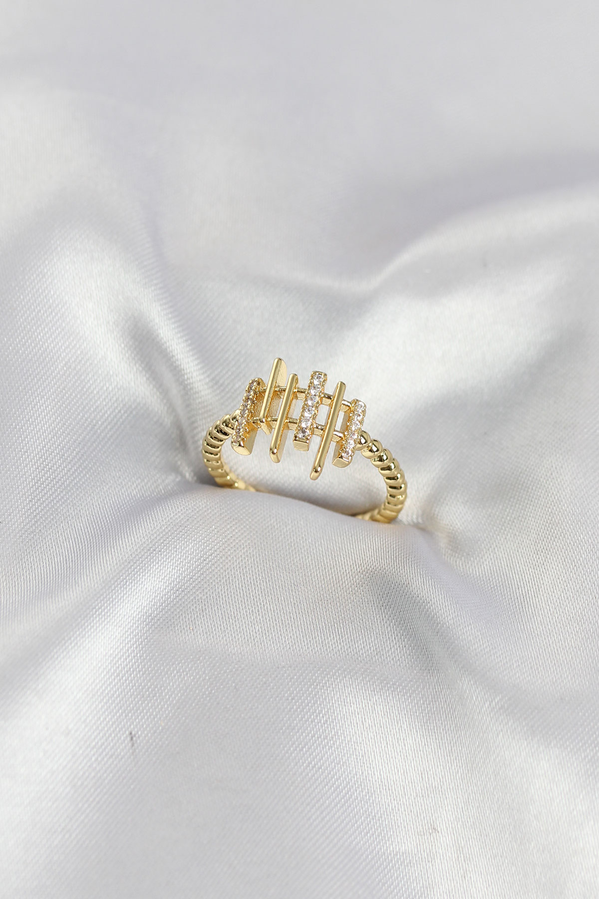 Gold Renk Zirkon Taşlı Sütun Model Kadın Yüzük 5886