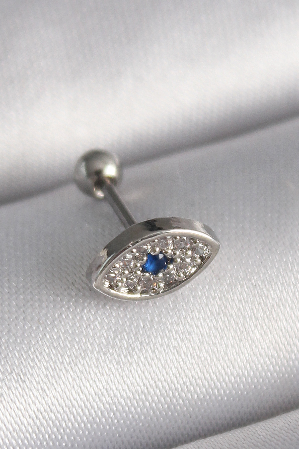 316L Çelik Gümüş Renk Zirkon Taşlı Göz Tragus Piercing 5886