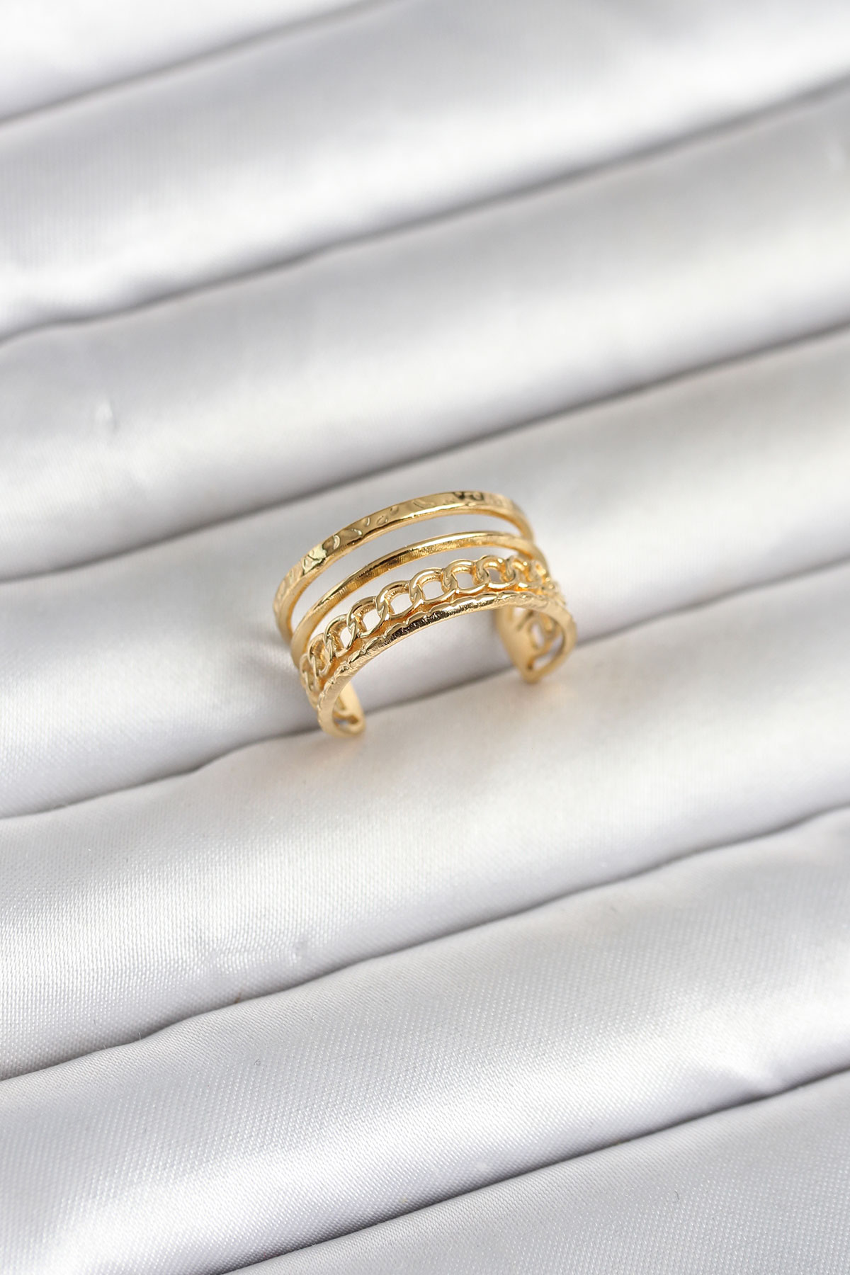316L Çelik Gold Renk Zincirli Vintage Model Kadın Yüzük 5886