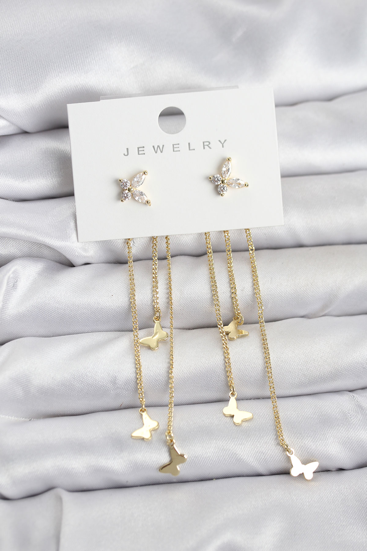Kelebek Model Gold Renk Pirinç Sallantılı Kadın Küpe 5886
