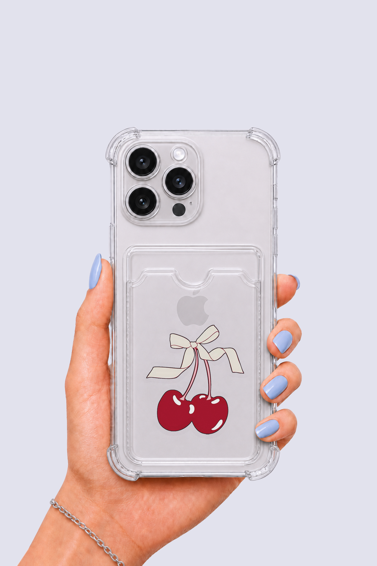 iPhone 15 Pro Max Kartlıklı Kiraz Desenli Kılıf