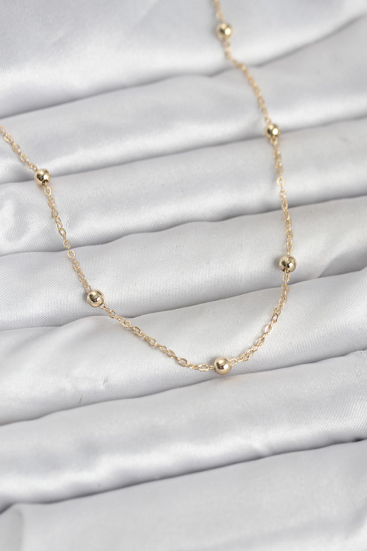 CM 14K Gold Renk Pirinç Top Zincirli 60 cm Kadın Kolye 5886