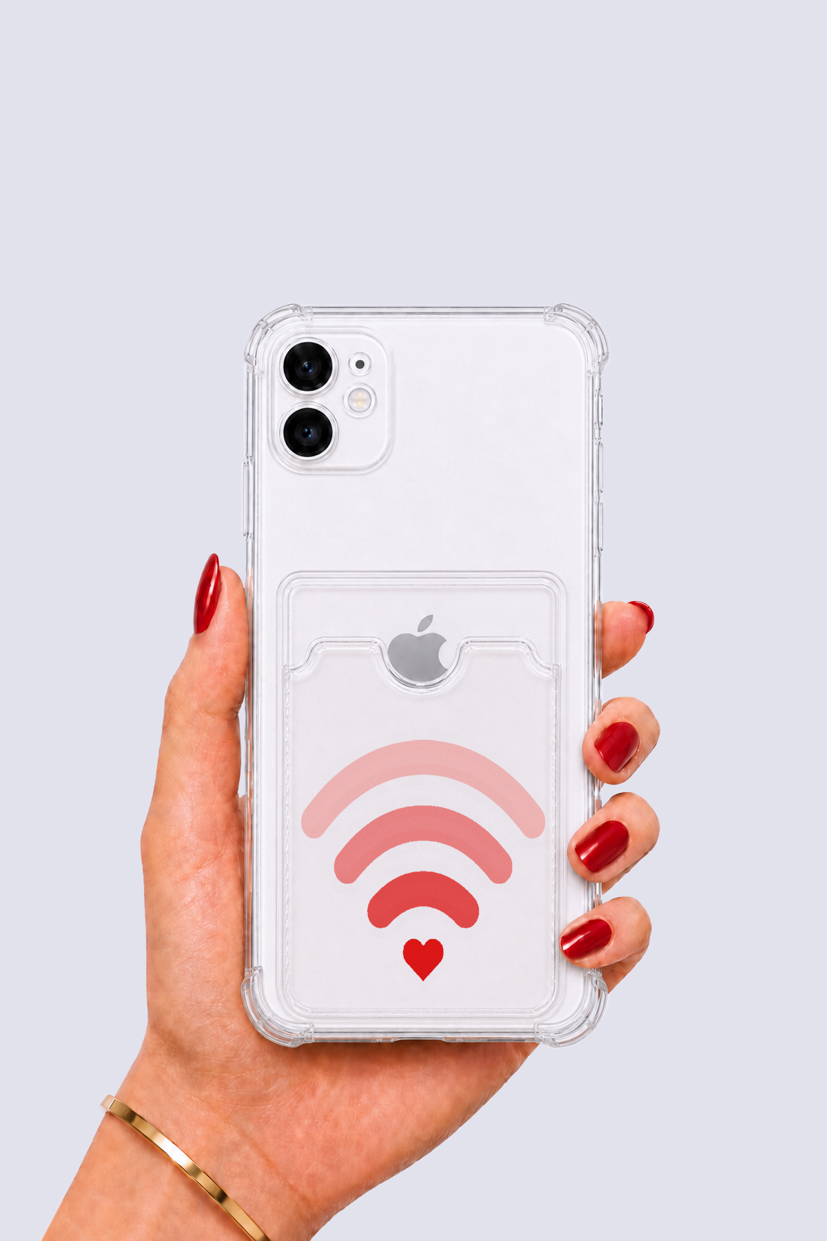 iPhone 12 Kartlıklı Aşk Sinyali Desenli Kılıf