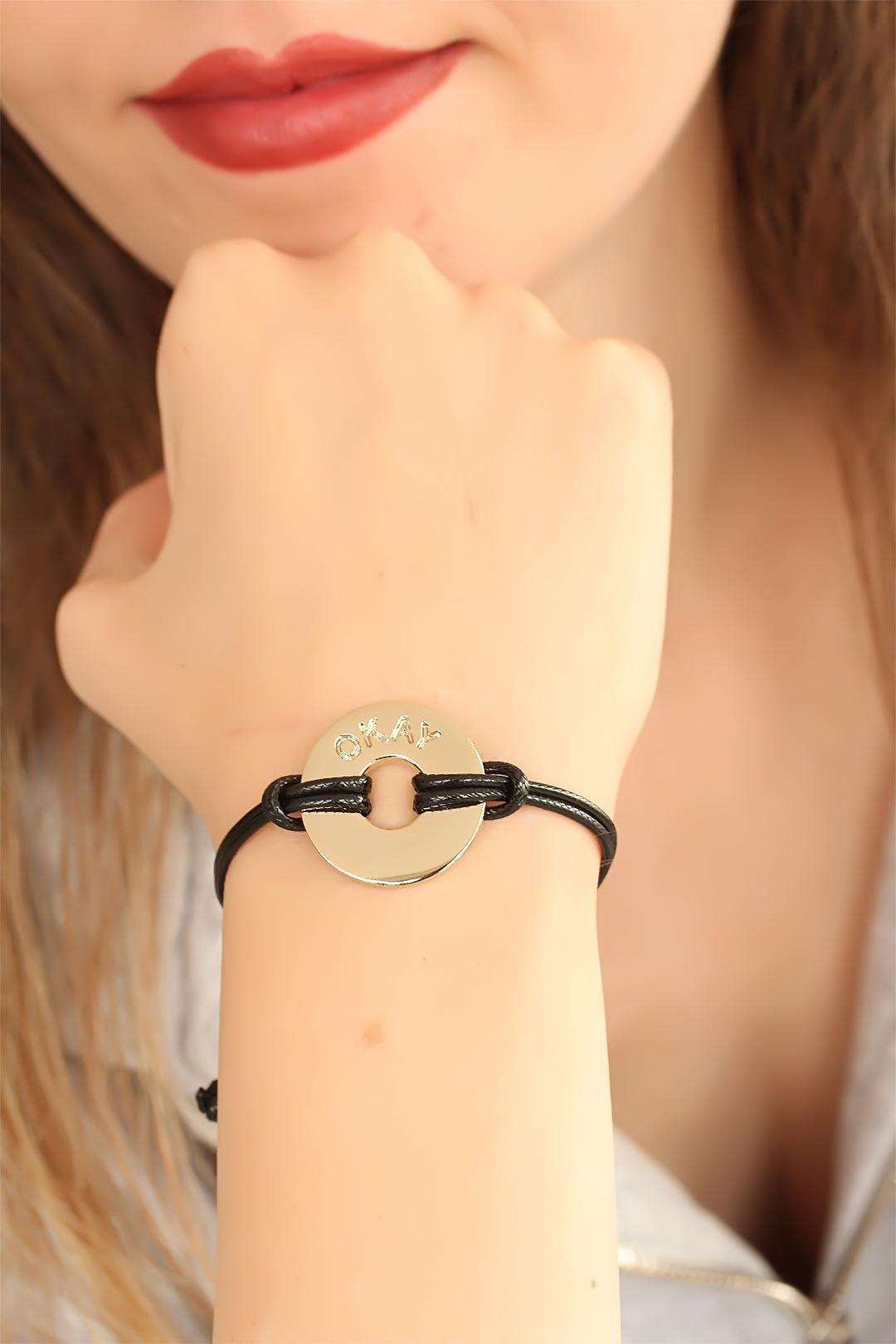 OKAY (İyi) Siyah Deri İpli Unisex Mood Bileklik 5886
