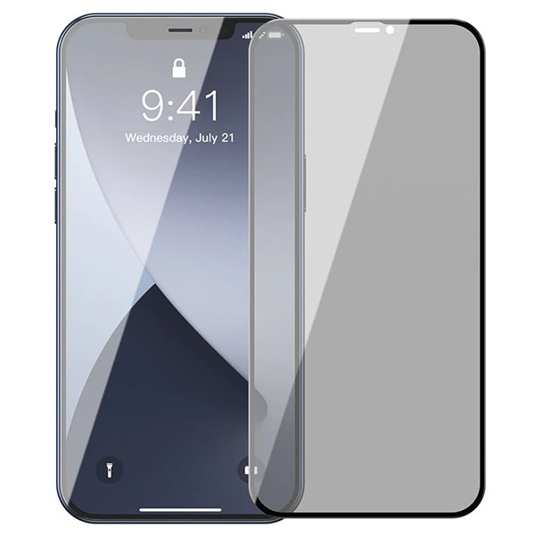Baseus İPhone 12 Pro Max 6.7 023mm Anti Spy Çerçeveli Tempered Cam Ekran Koruyucu 2 Adet Set