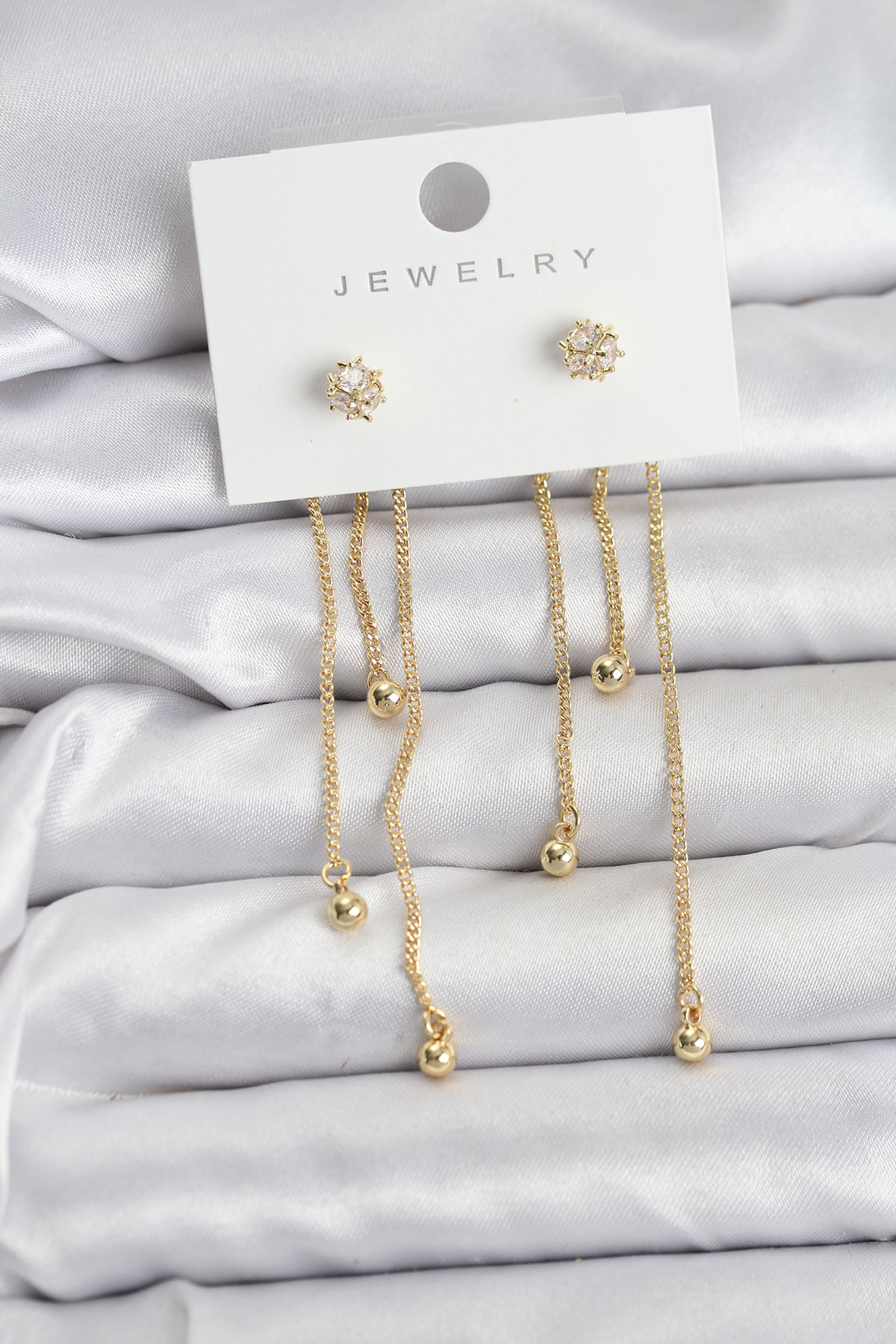 Topçuk Model Gold Renk Pirinç Sallantılı Kadın Küpe Seti 5886