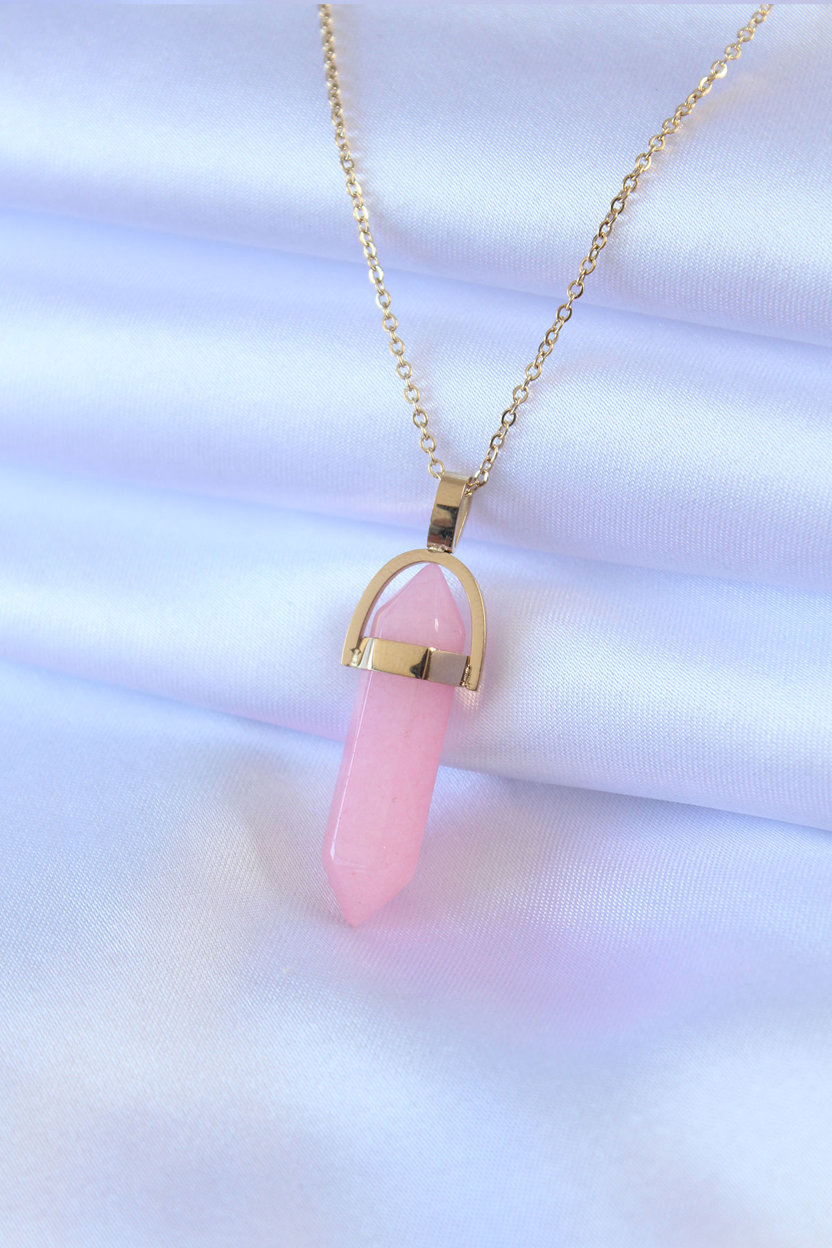 316L Çelik Gold Renk Kristal Pembe Taş Model Kadın kolye 5886