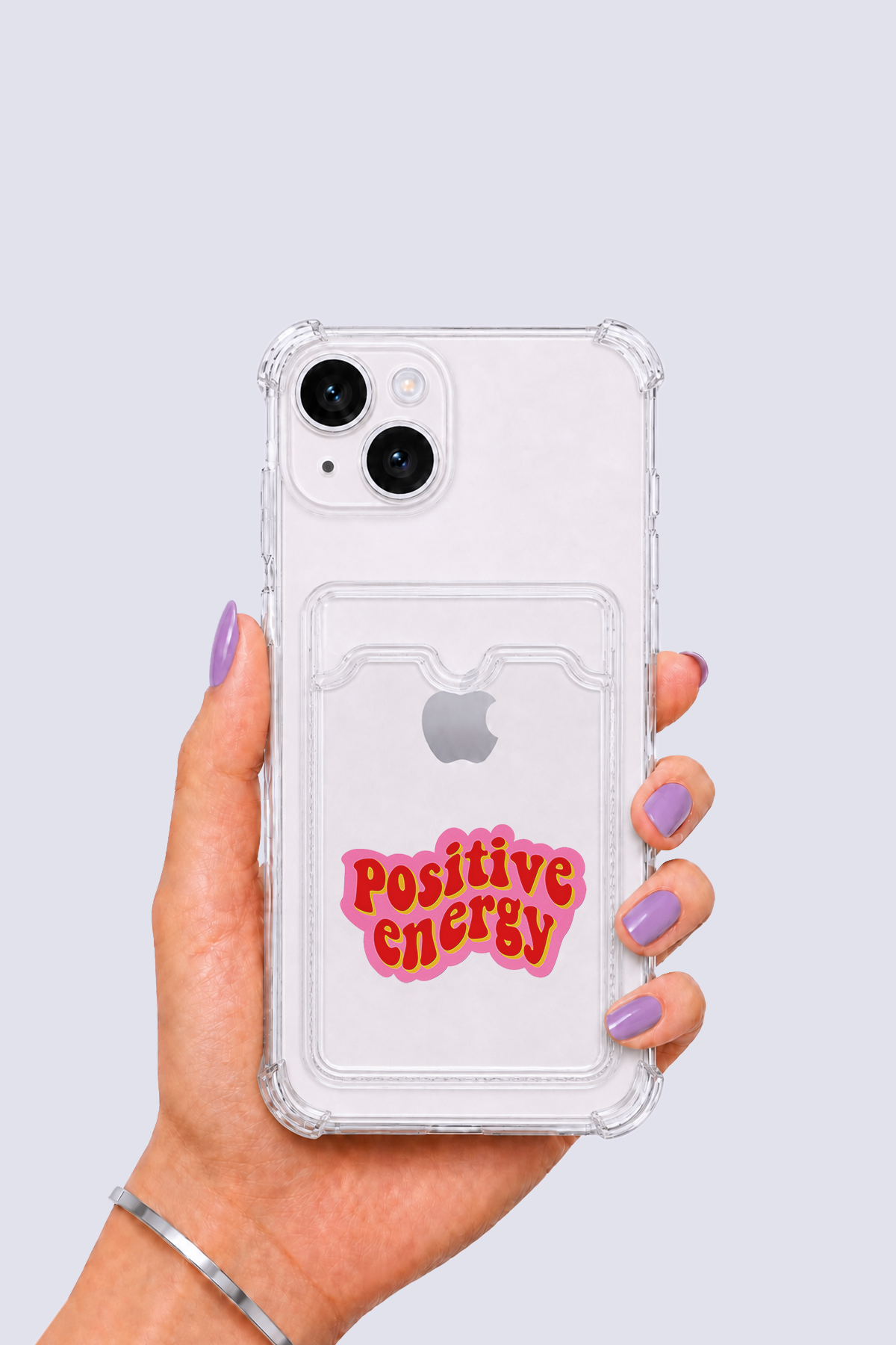 iPhone 14 Kartlıklı Pozitif Enerji Desenli Kılıf