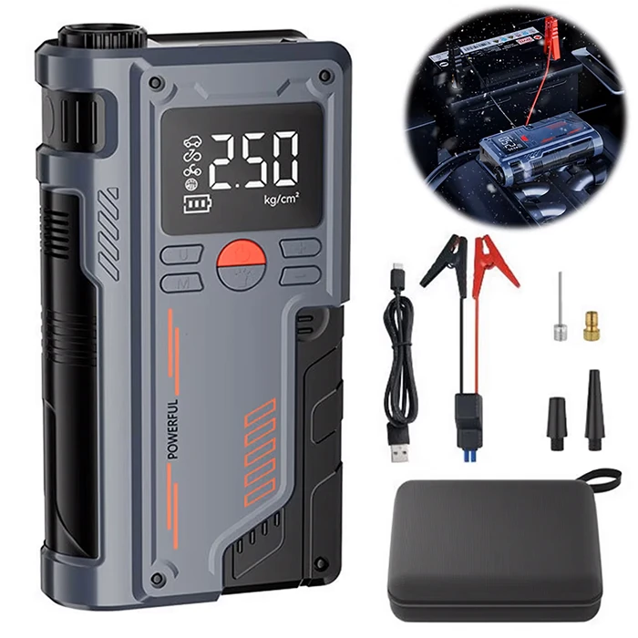 EZERE ST-9631 Pro Taşınabilir Göstergeli Araç Lastik Şişirme Ve Starter Akü Takviye Seti