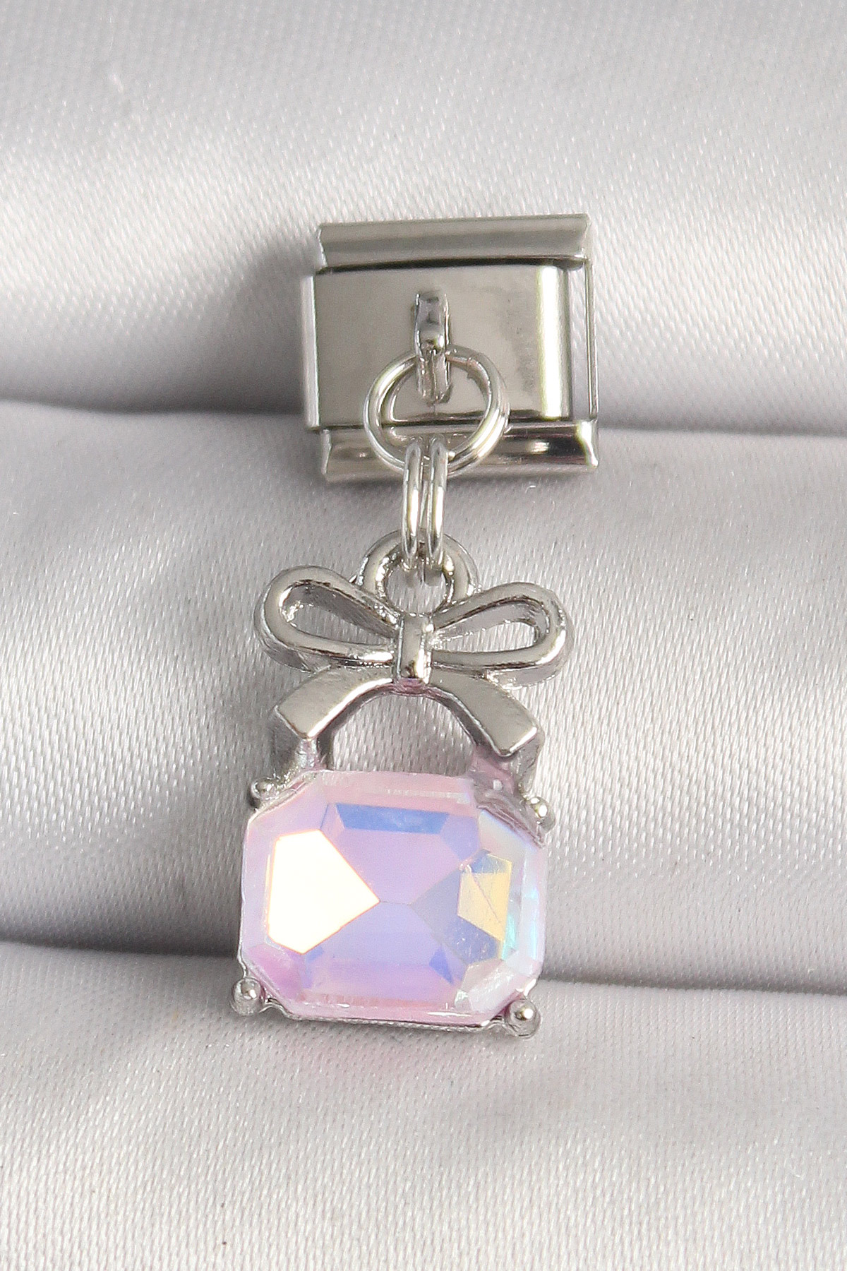 316L Çelik Gümüş Renk Pembe Zirkon Taşlı Çanta Model Nomination Charm 5886