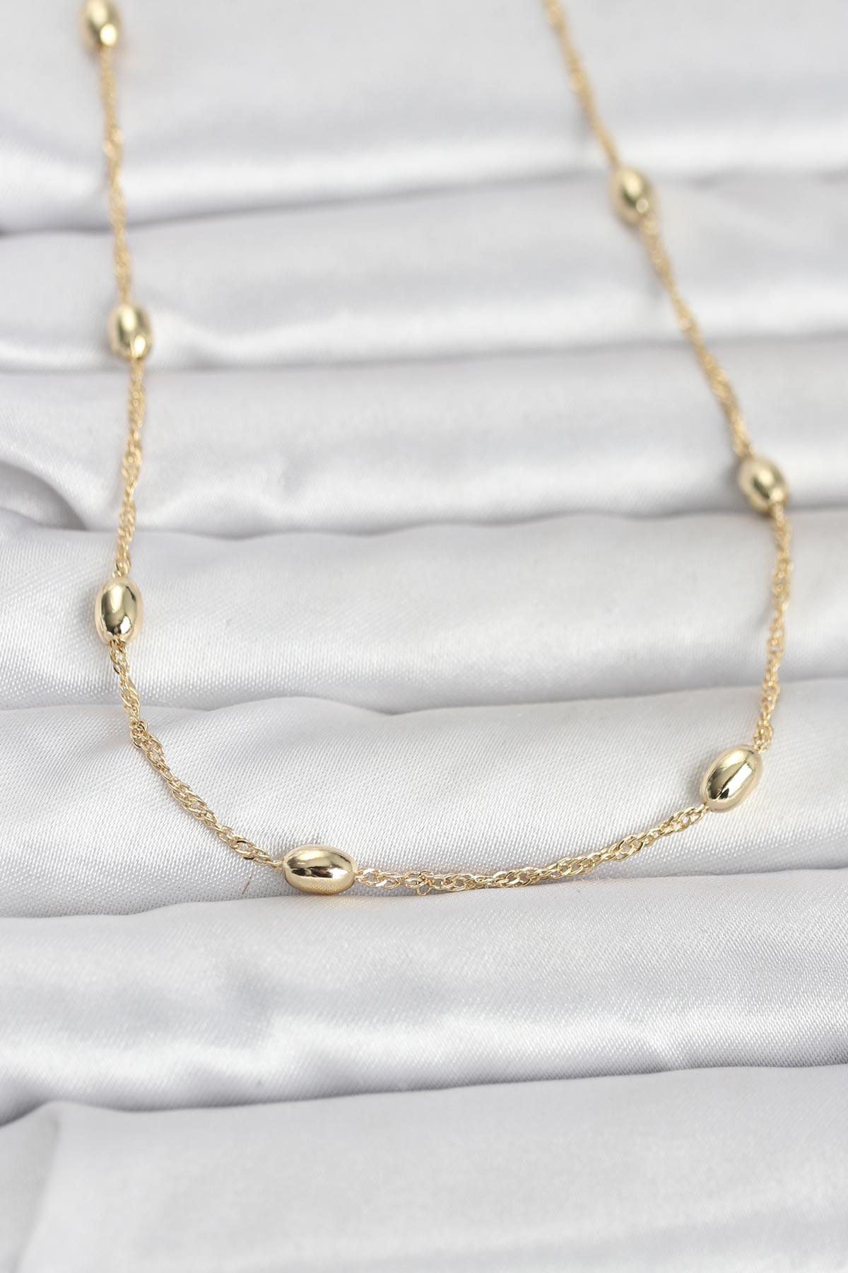 CM 14K Gold Renk Topçuklu Burgu Zincir Model 60 cm Kadın Kolye 5886