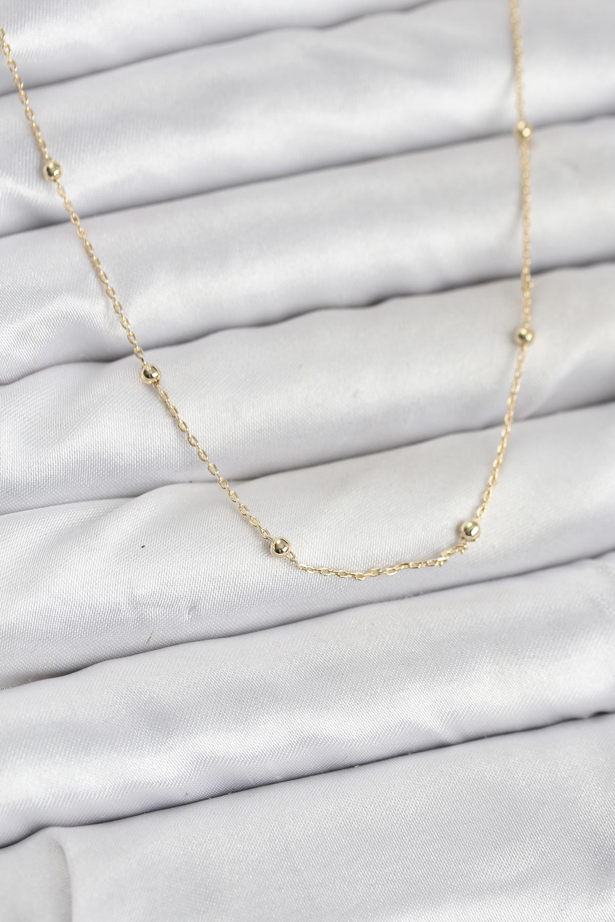 CM 14K Gold Renk Minik Top Zincirli Kadın Kolye 5886