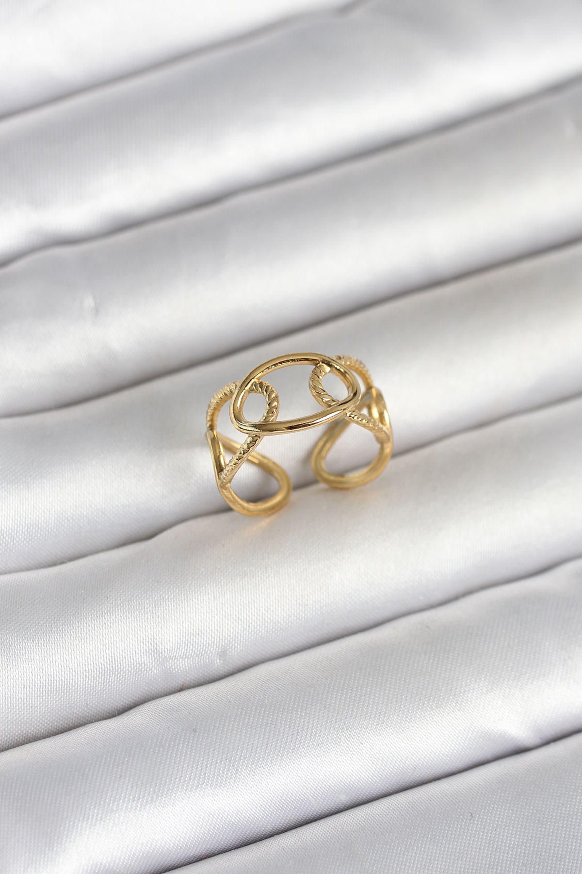 316L Çelik Gold Renk Zincir Model Kadın Yüzük 5886