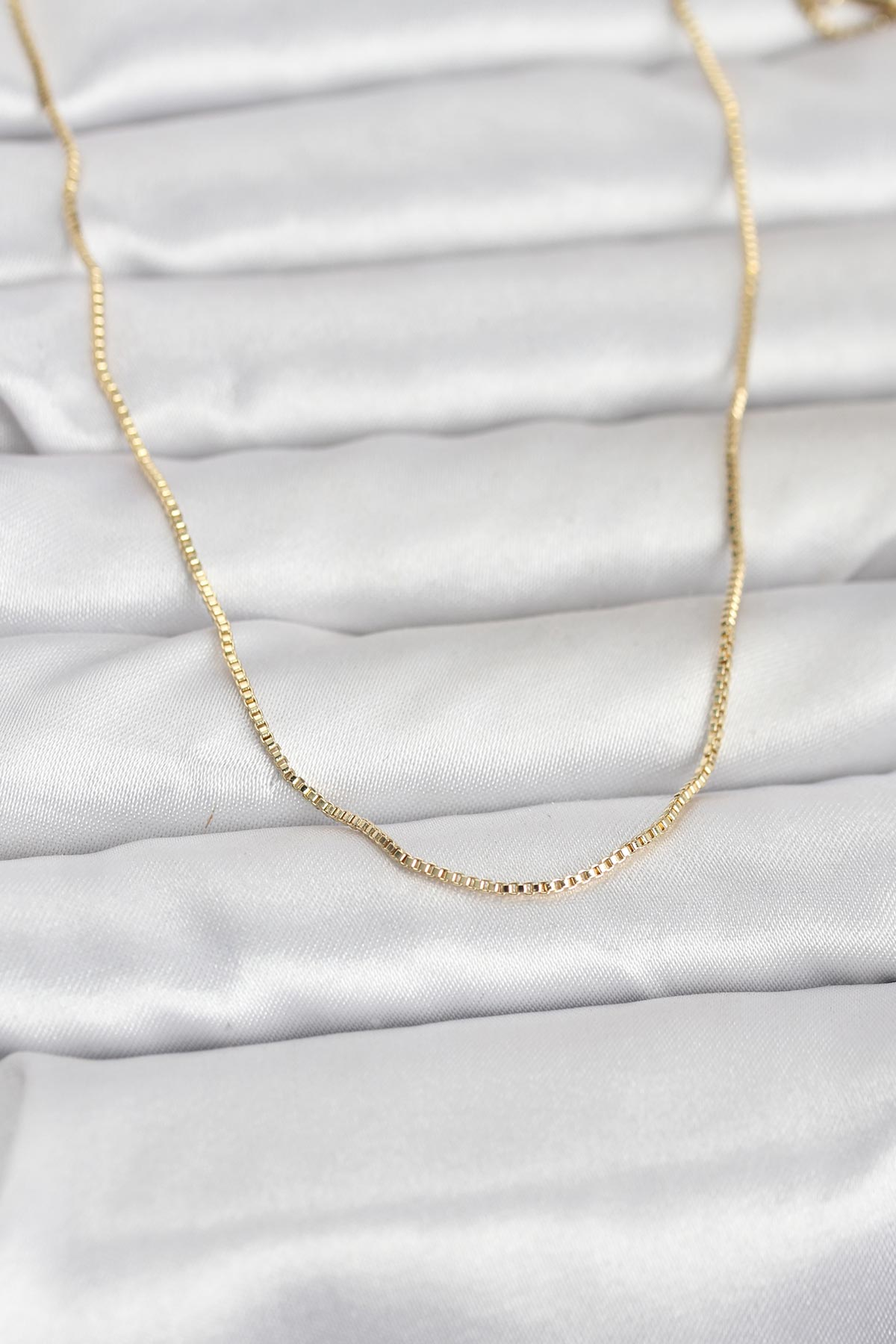 CM 14K Gold Renk İnce Kare Zincirli Model 60 cm Kadın Kolye 5886