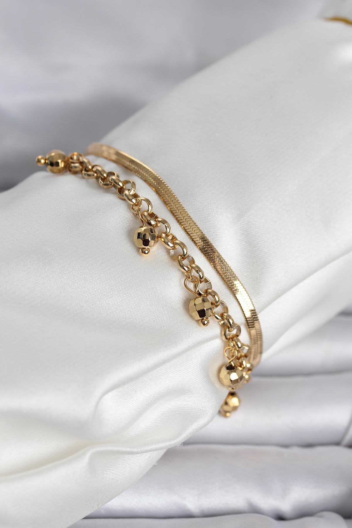 316L Çelik Gold Renk Dorika ve İtalyan Zincirli Model Kadın Bileklik 5886