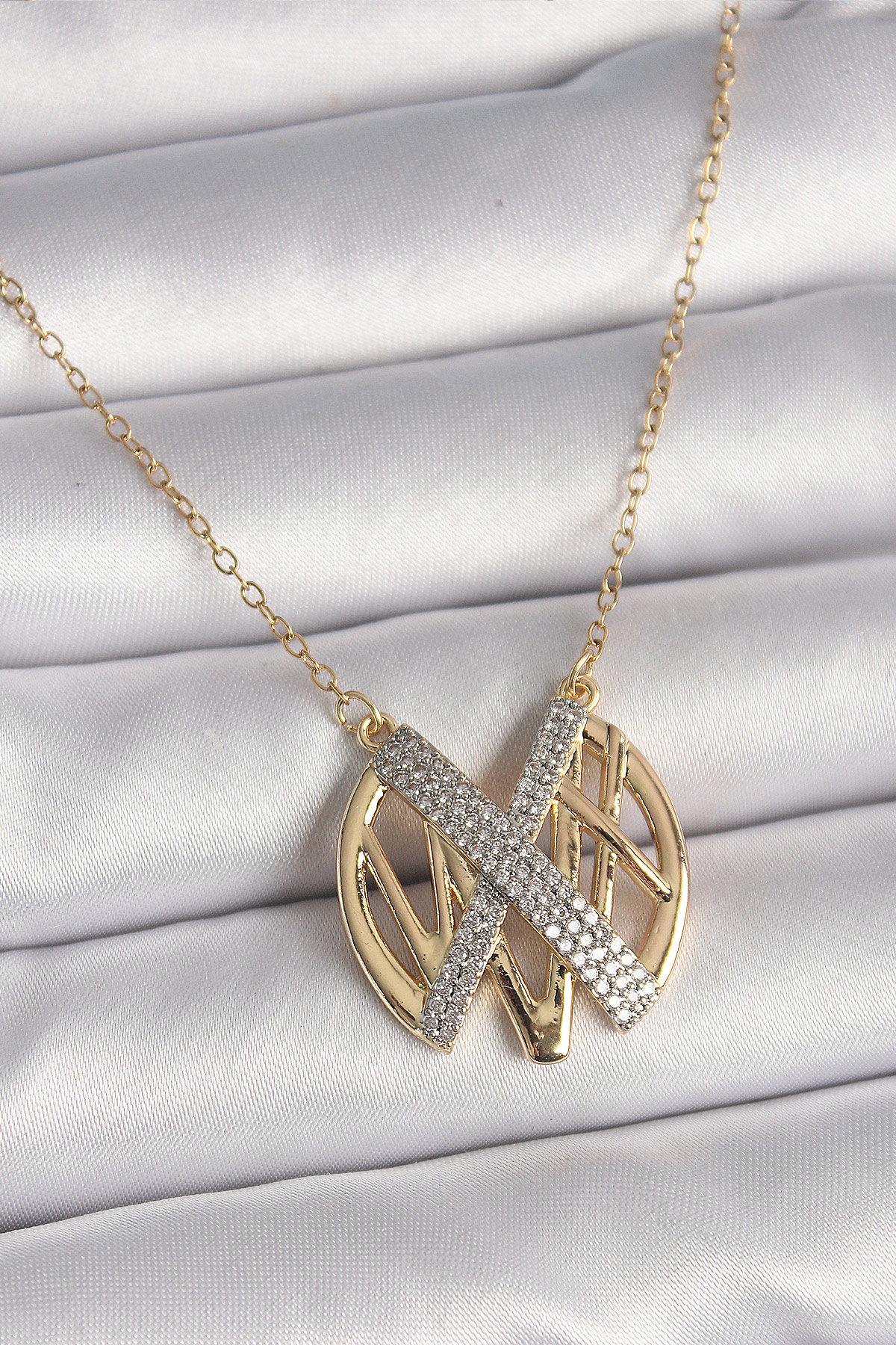 316L Çelik Gold Renk Zirkon Taşlı Vintage Model Kadın Kolye 5886