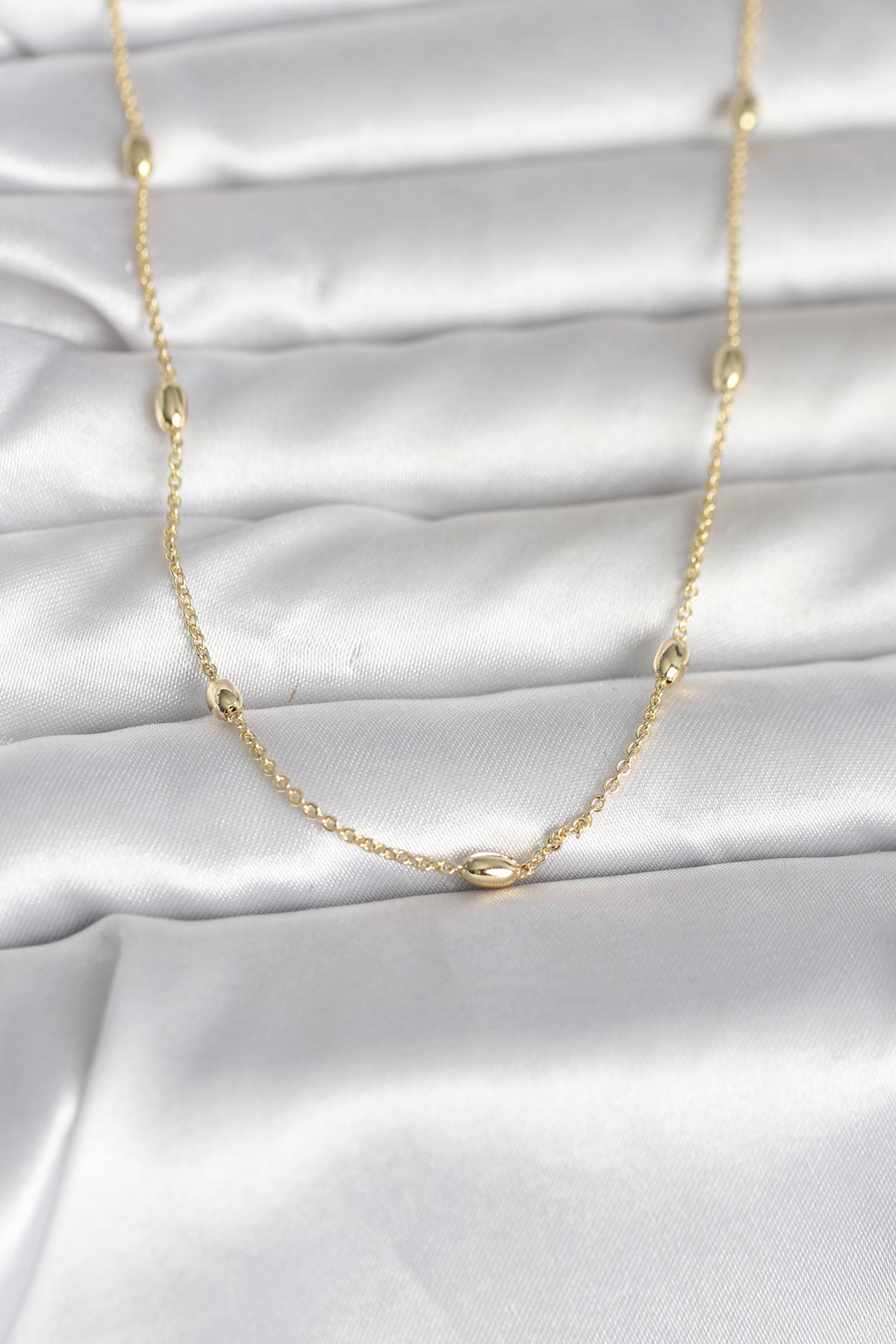 CM 14K Gold Renk Damla Topçuk Model Zincirli 60 cm Kadın Kolye 5886