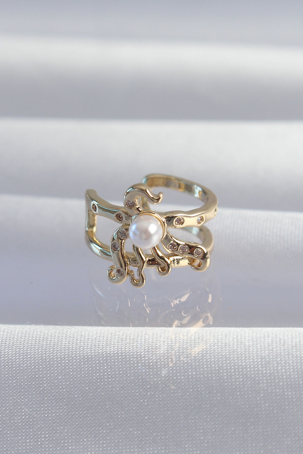 Pirinç Gold Renk İncili Ahtapot Earcuff Küpe 5886