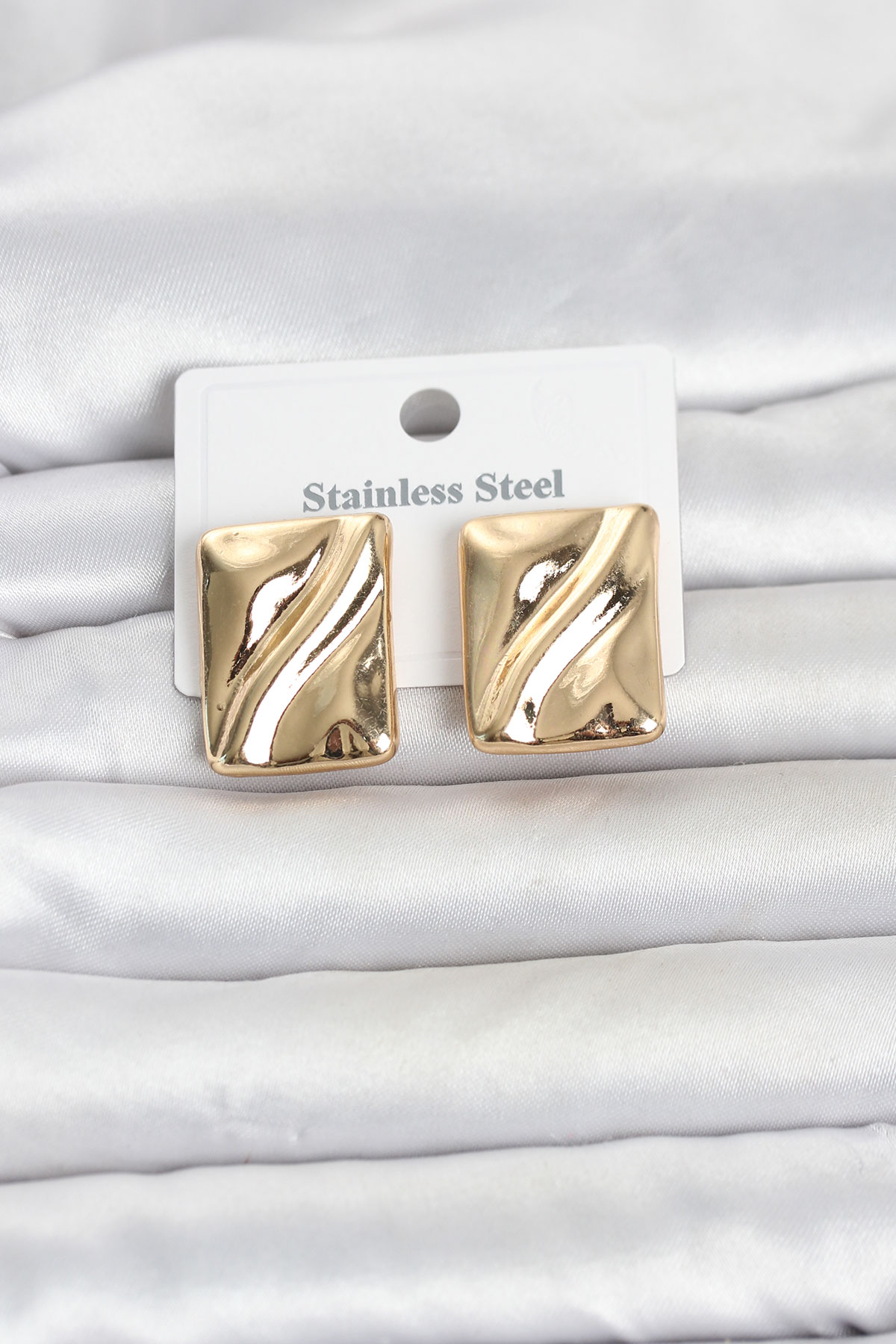 316L Çelik Gold Renk Plaka Model Kadın Küpe 5886