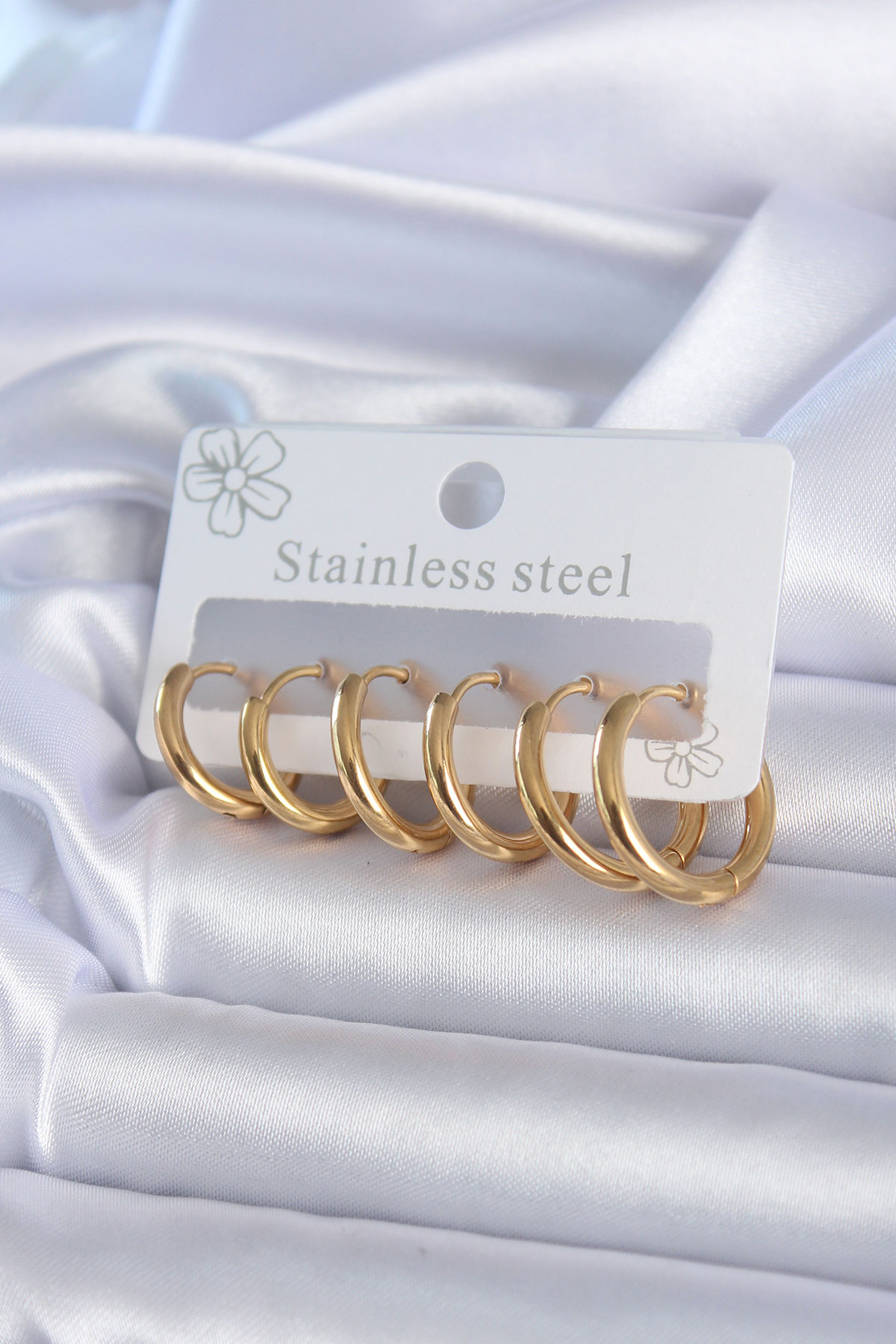 316L Çelik Gold Renk Halka Model Kadın Küpe Seti 5886