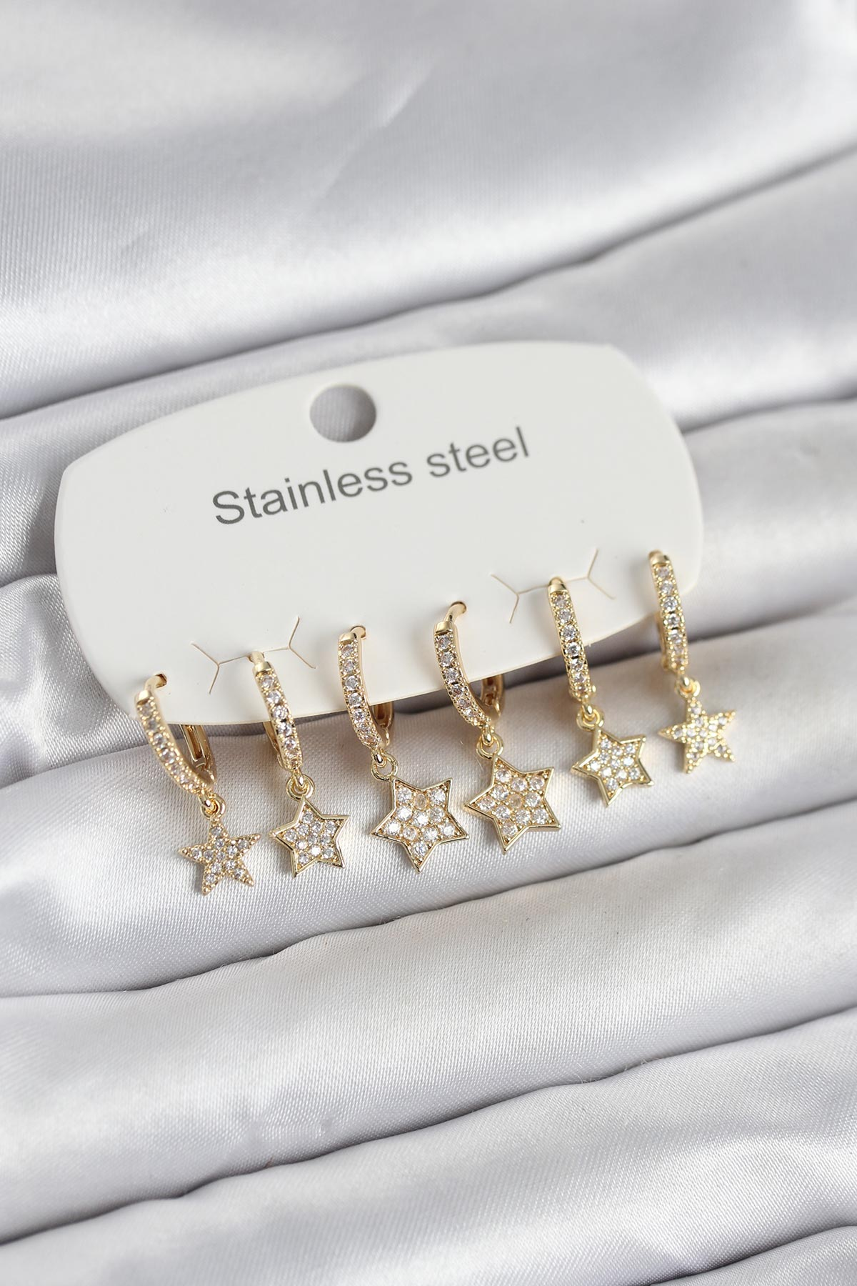 316L Çelik Gold Renk 6'lı Set Yıldız Model Kadın Küpe 5886