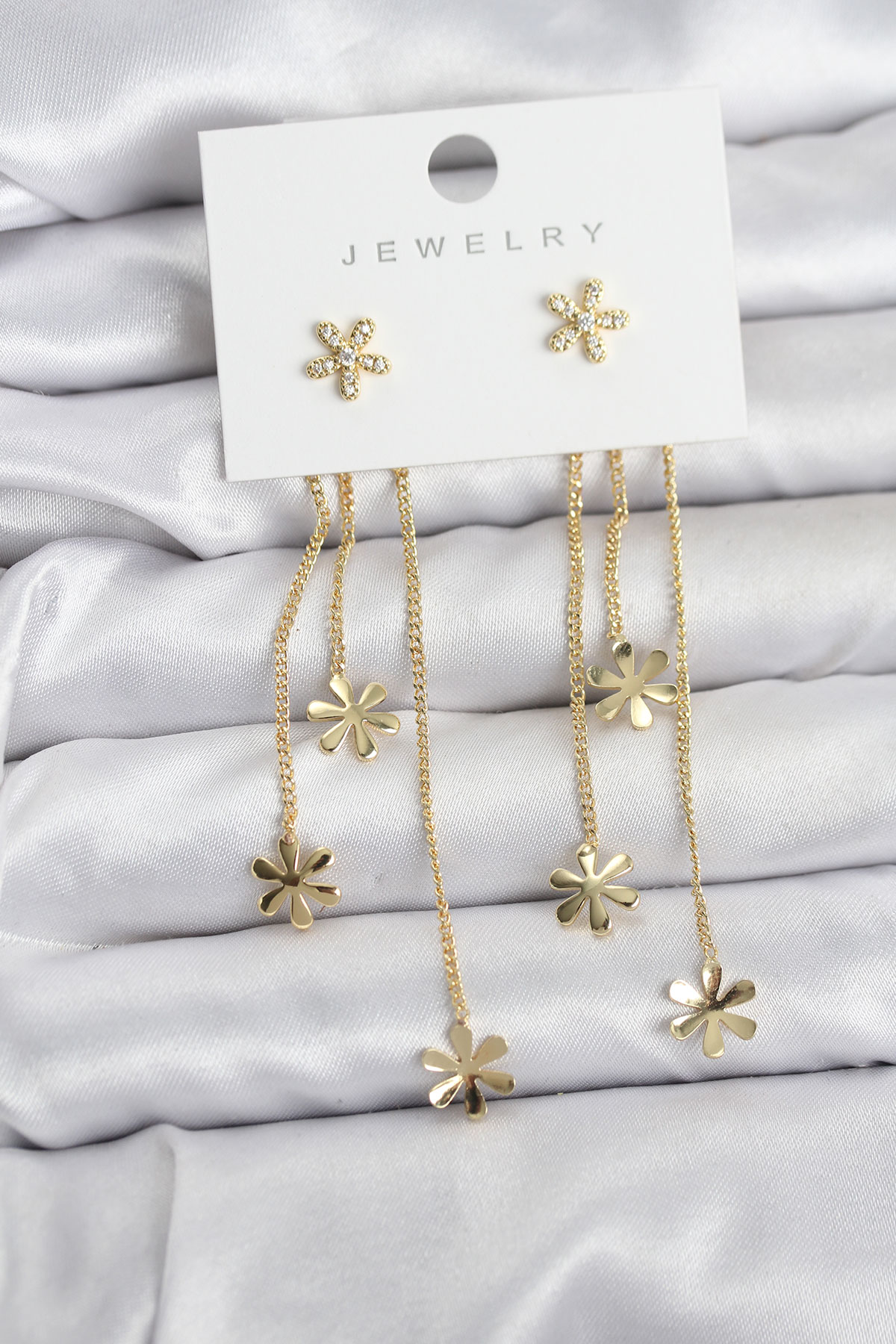 Papatya Model Gold Renk Pirinç Sallantılı Kadın Küpe 5886