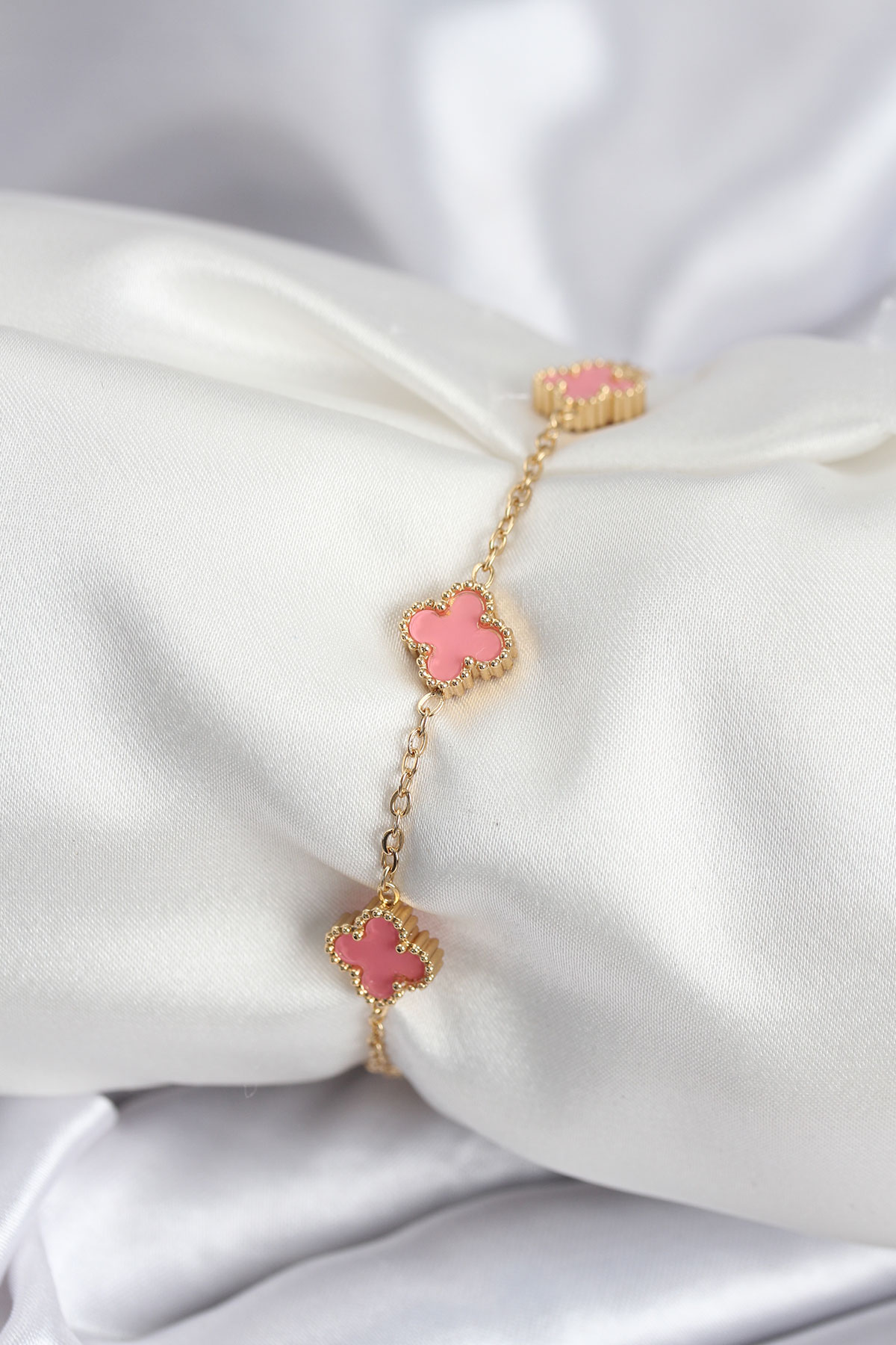 316L Çelik Gold Renk Pembe Baby Boy Yonca Kadın Bileklik 5886