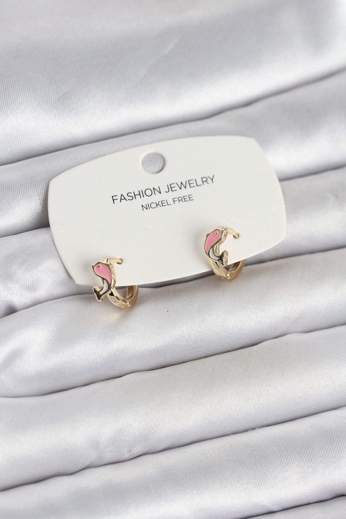 Pembe Yunus Balığı Model Gold Renk Pirinç Çocuk Küpe 5886