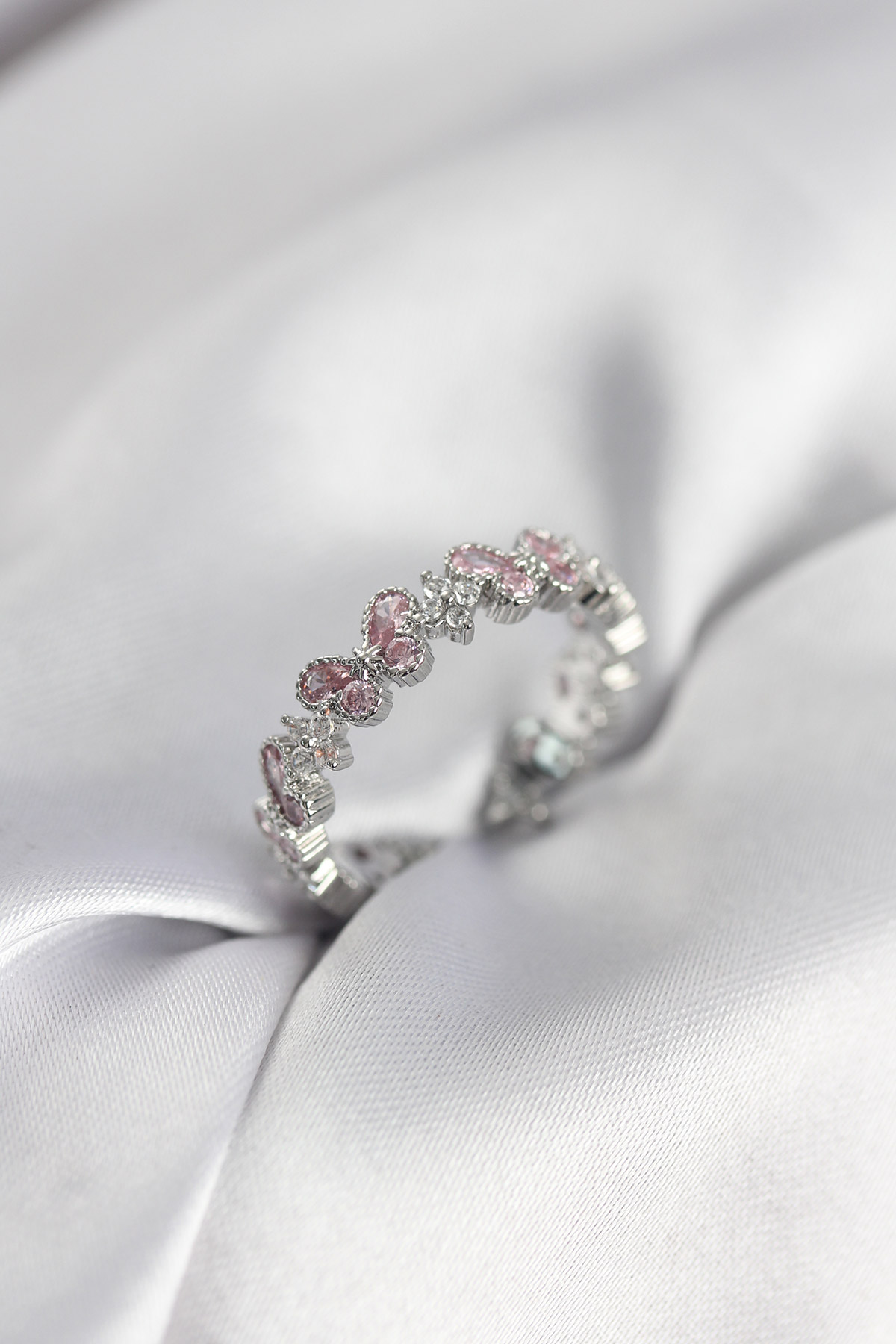 Pembe Zirkon Taşlı Kelebek Model Kadın Yüzük 5886